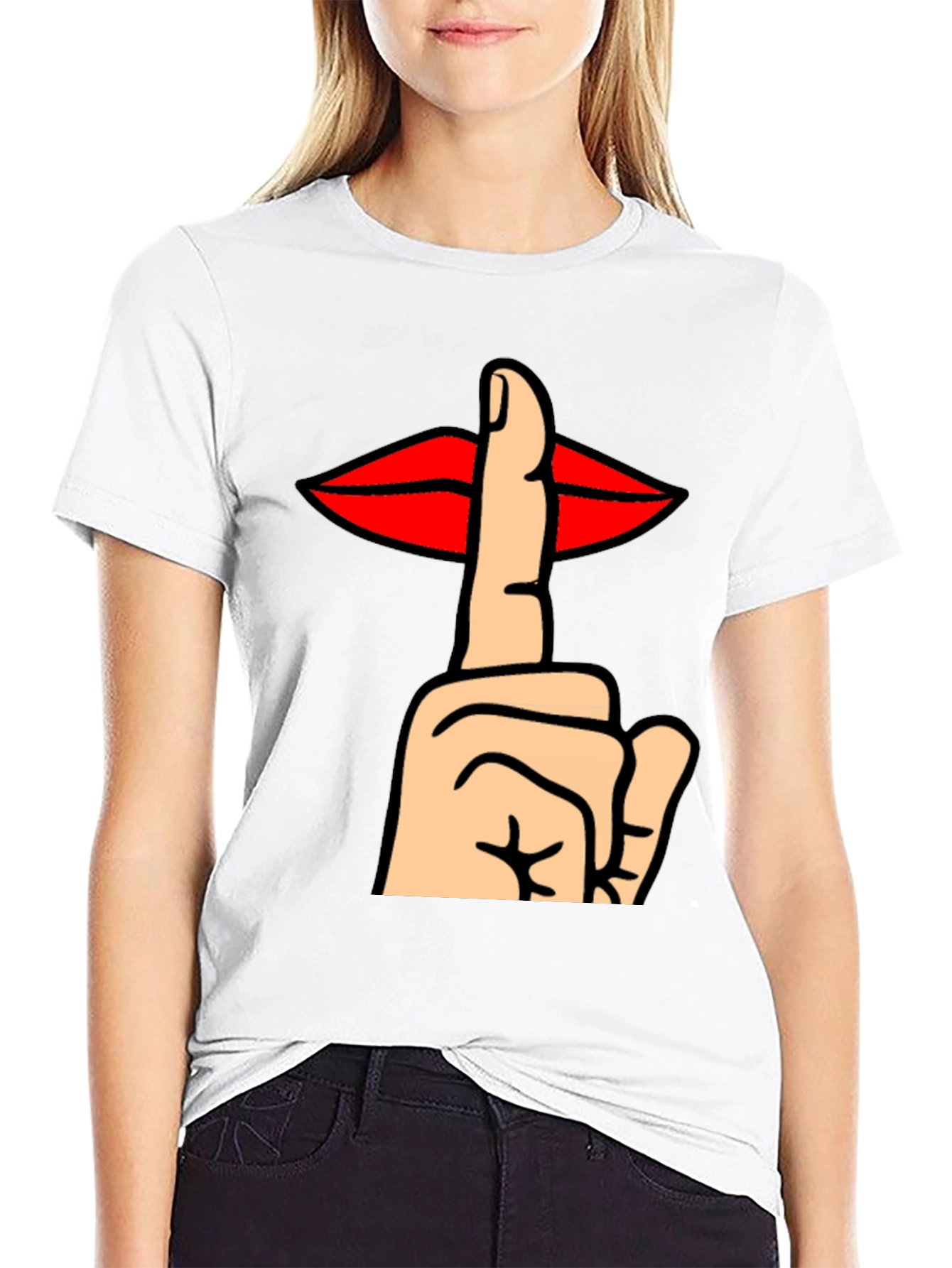 Shhh! Graphic Tee - Lips & Finger Gesture T-Shirt
