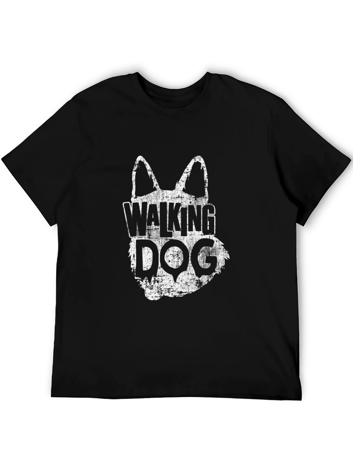 Walking Dog Graphic Tee - Distressed Print Casual Fit