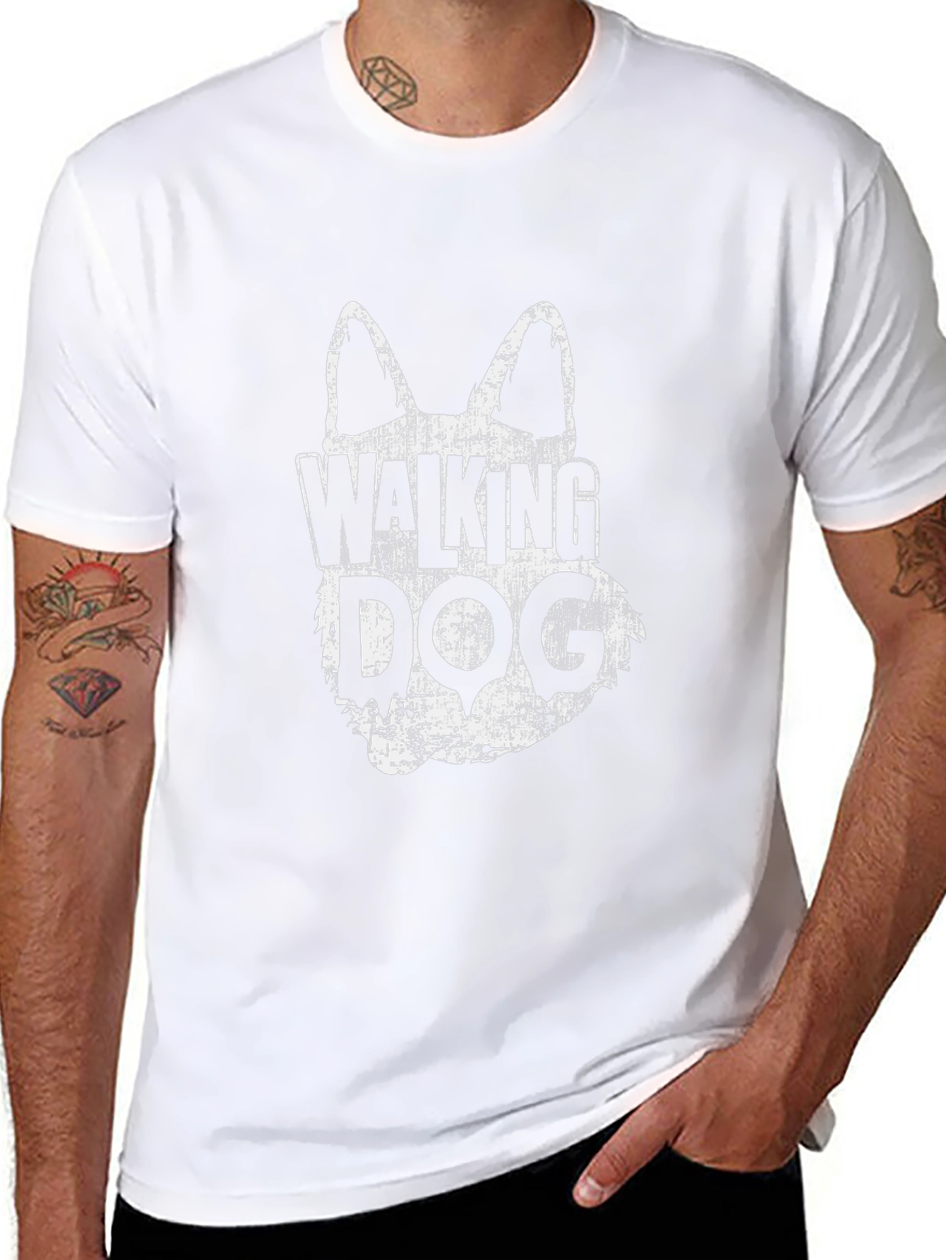 Walking Dog Graphic Tee - Distressed Print Casual Fit