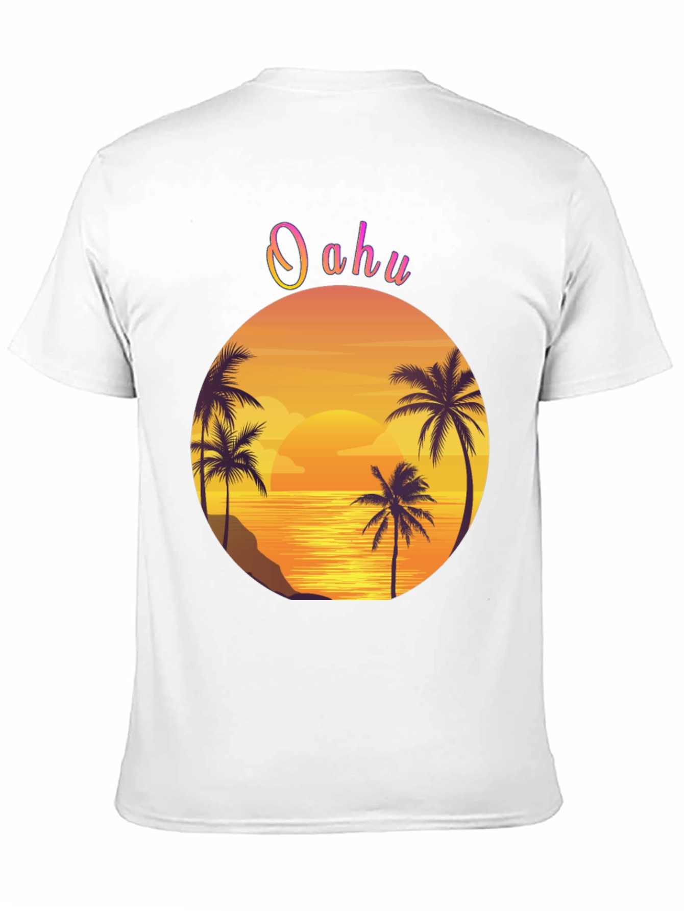 Oahu Sunset Palm Tree Graphic Tee - Black