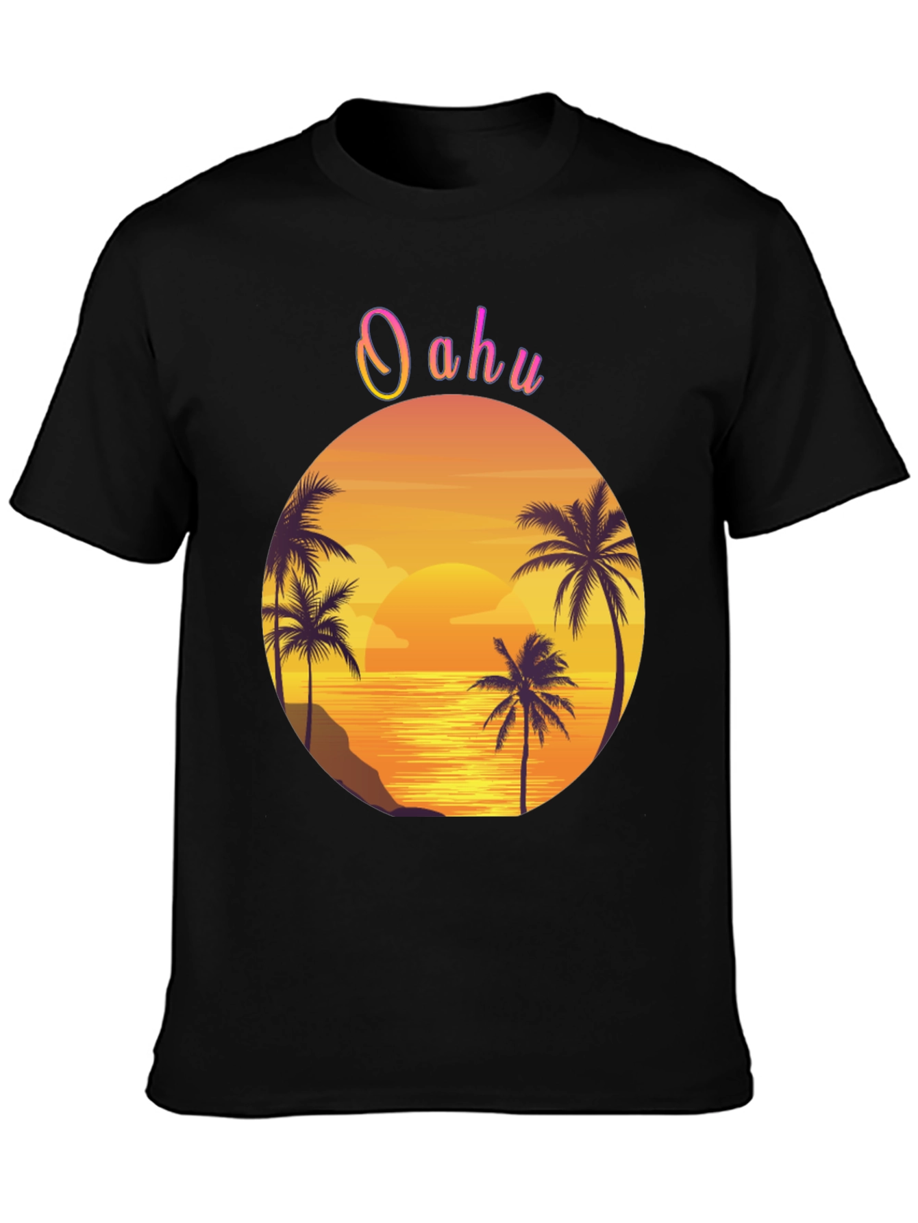 Oahu Sunset Palm Tree Graphic Tee - Black