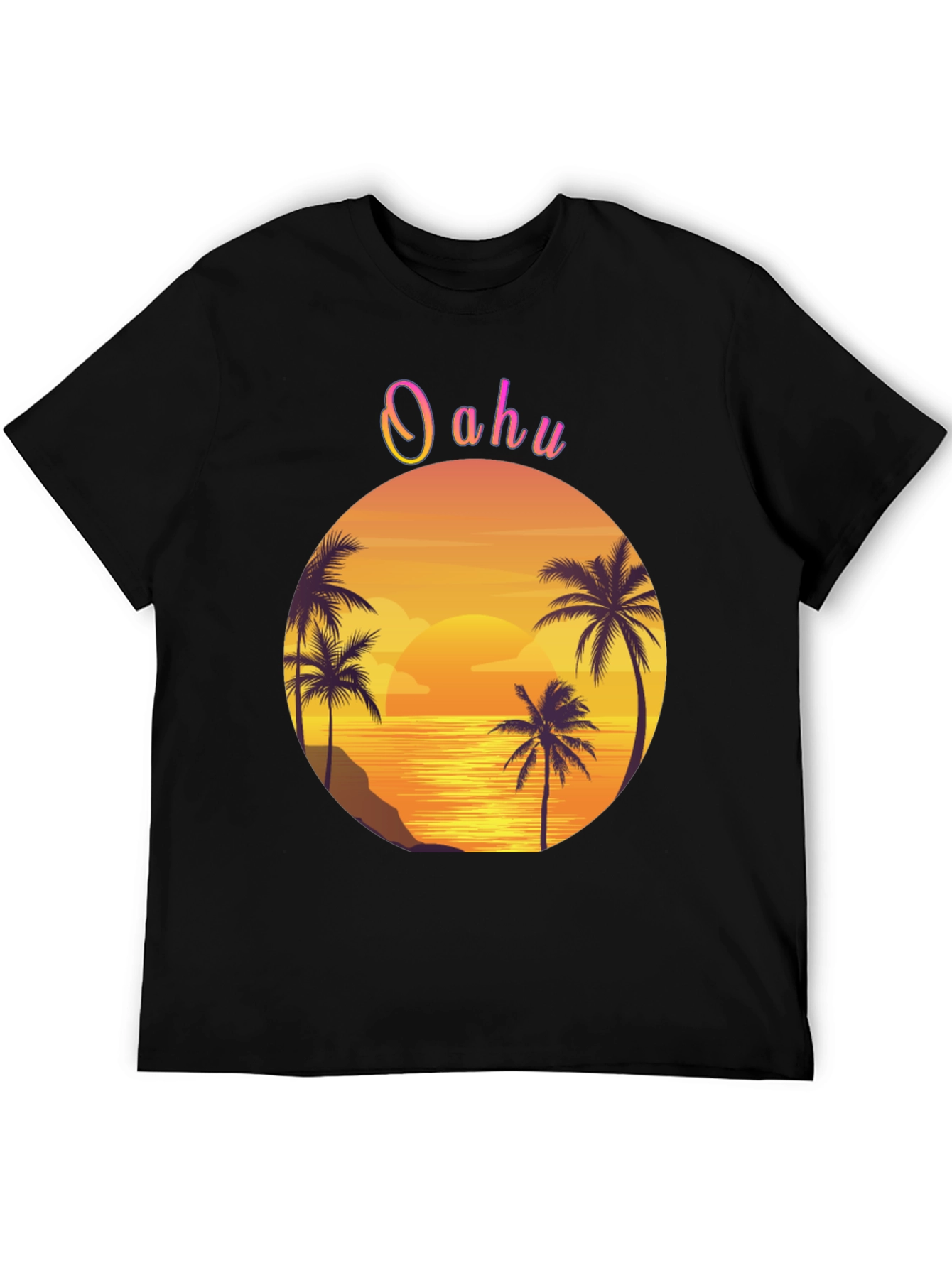 Oahu Sunset Palm Tree Graphic Tee - Black
