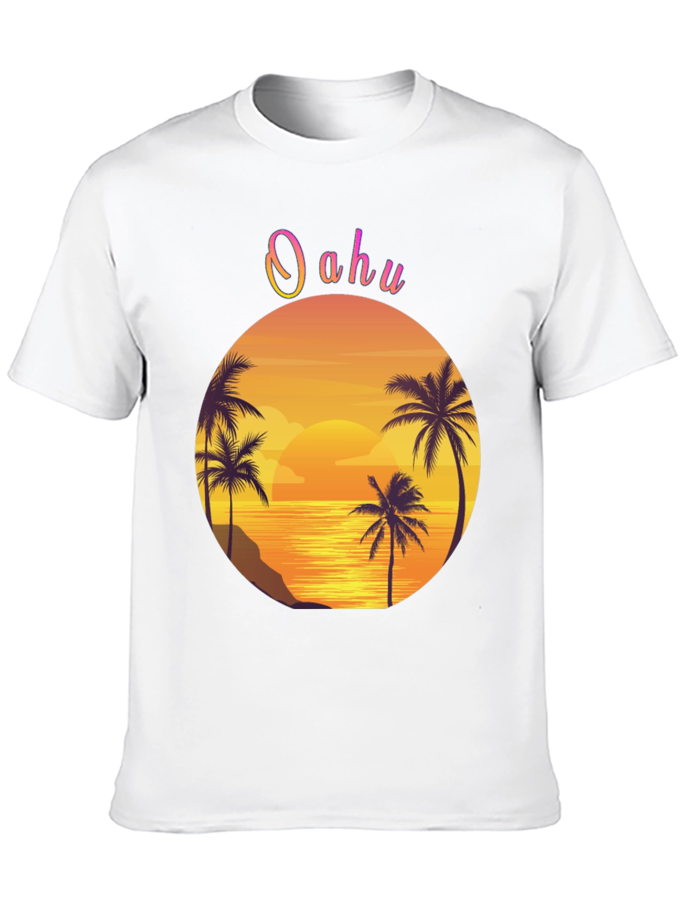 Oahu Sunset Palm Tree Graphic Tee - Black