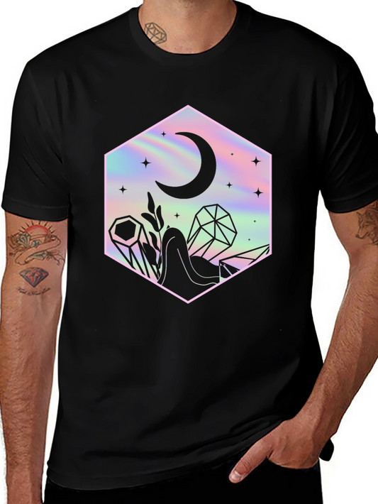 Mystic Moon Black T-Shirt - Holographic Design