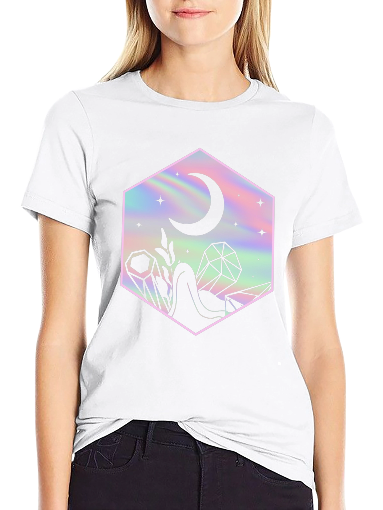 Mystic Moon Black T-Shirt - Holographic Design