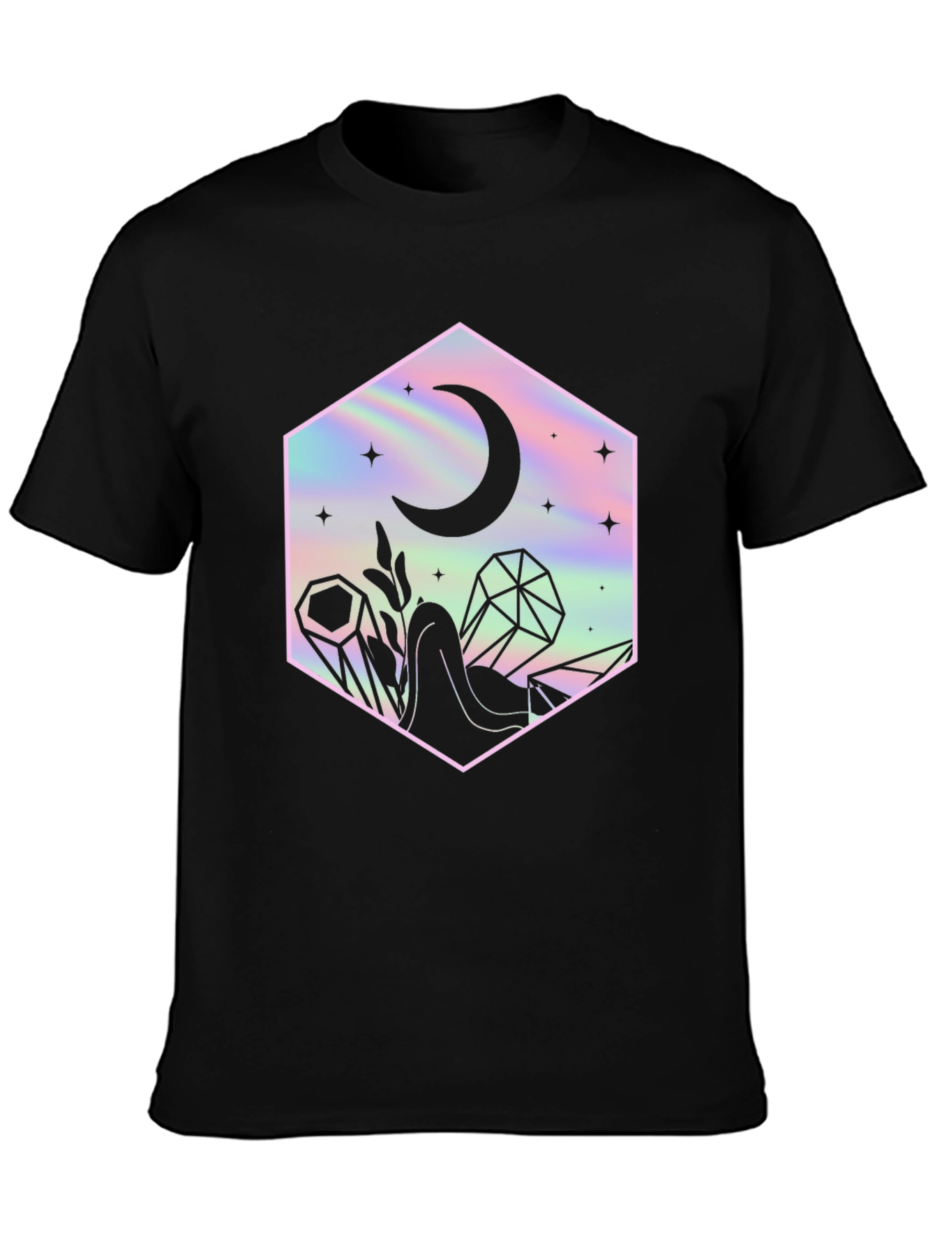 Mystic Moon Black T-Shirt - Holographic Design
