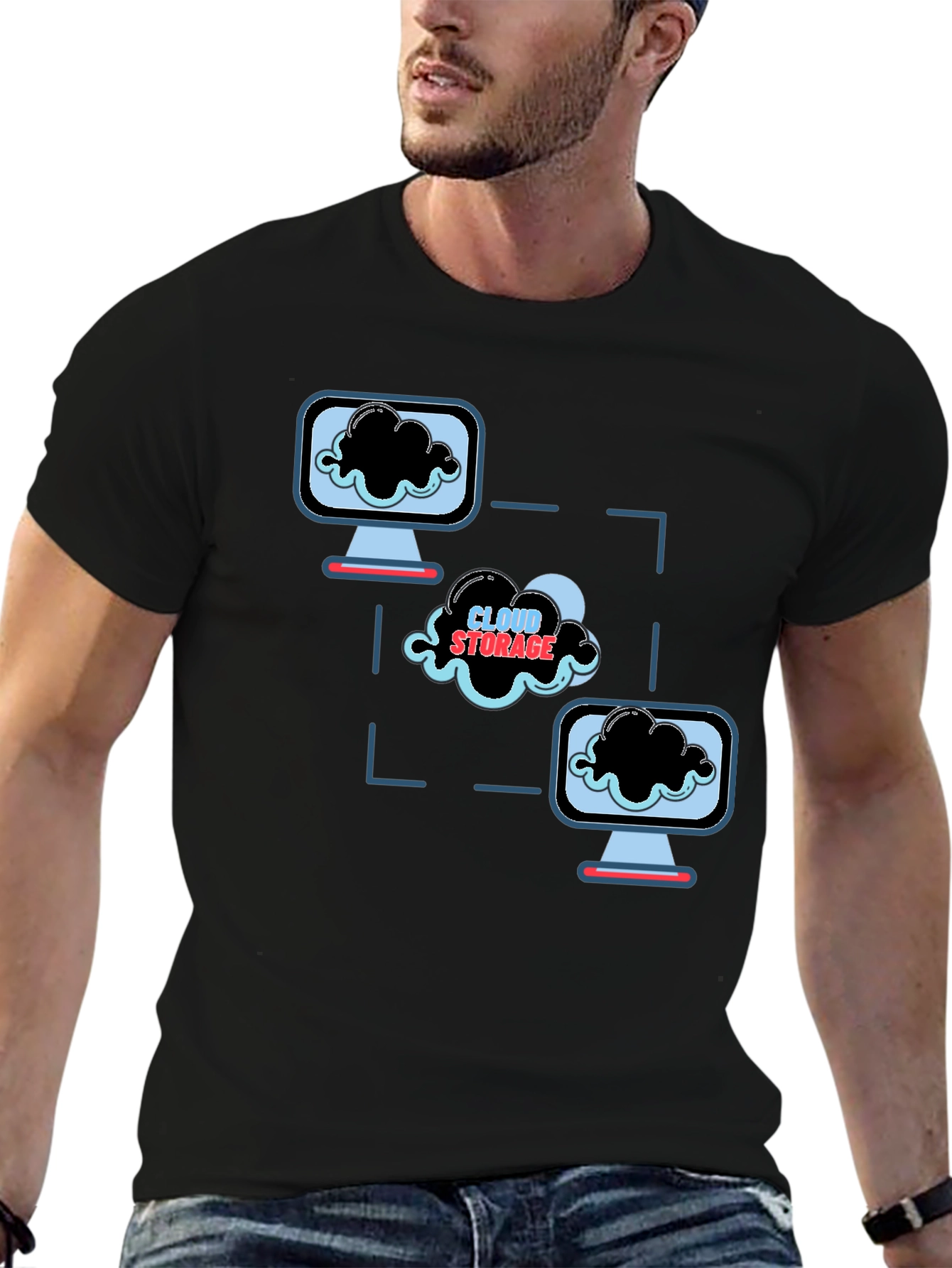 Cloud Storage Graphic Black T-Shirt