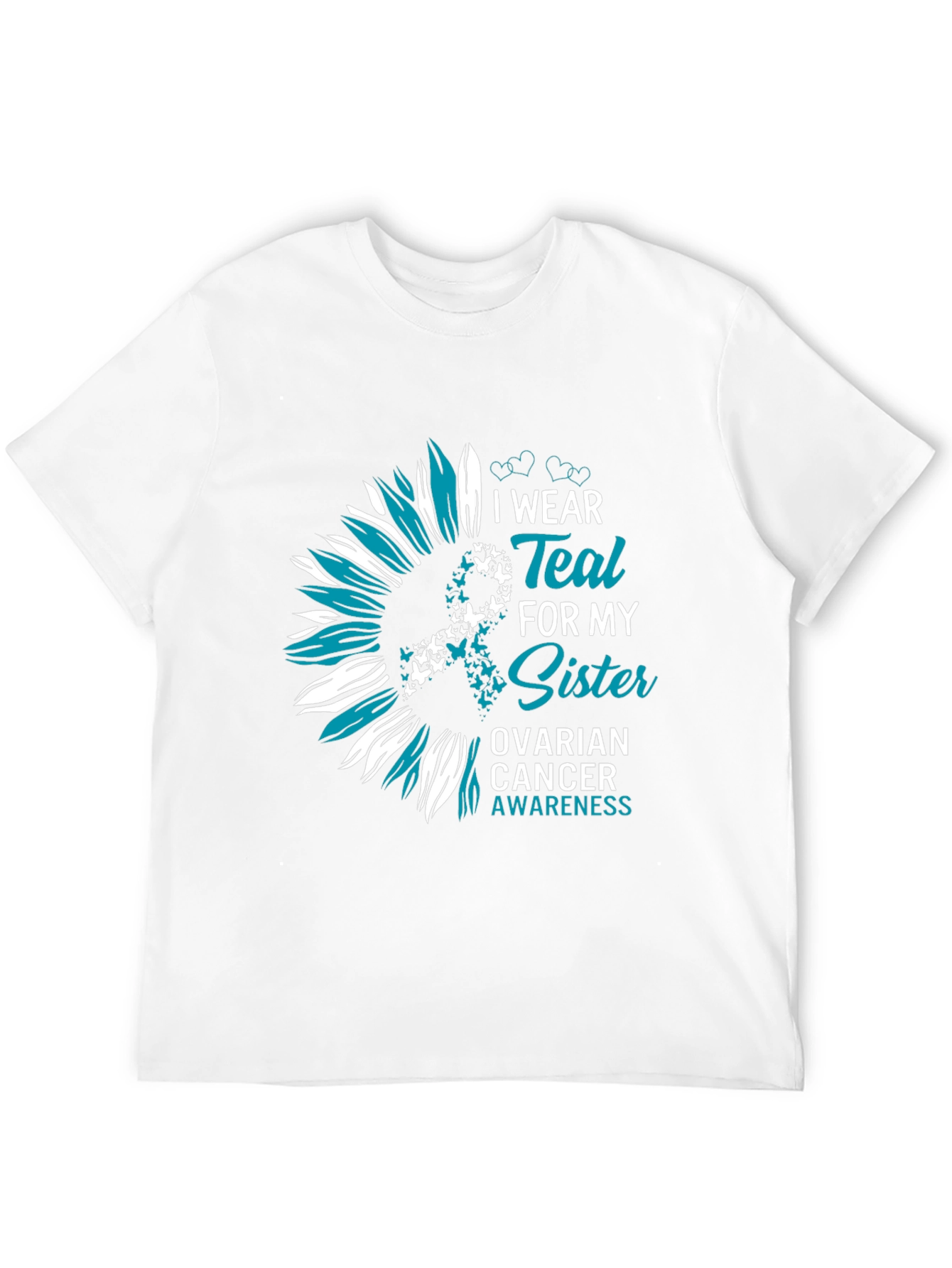 Teal Sister Ovarian Cancer Awareness Sunflower T-Shirt