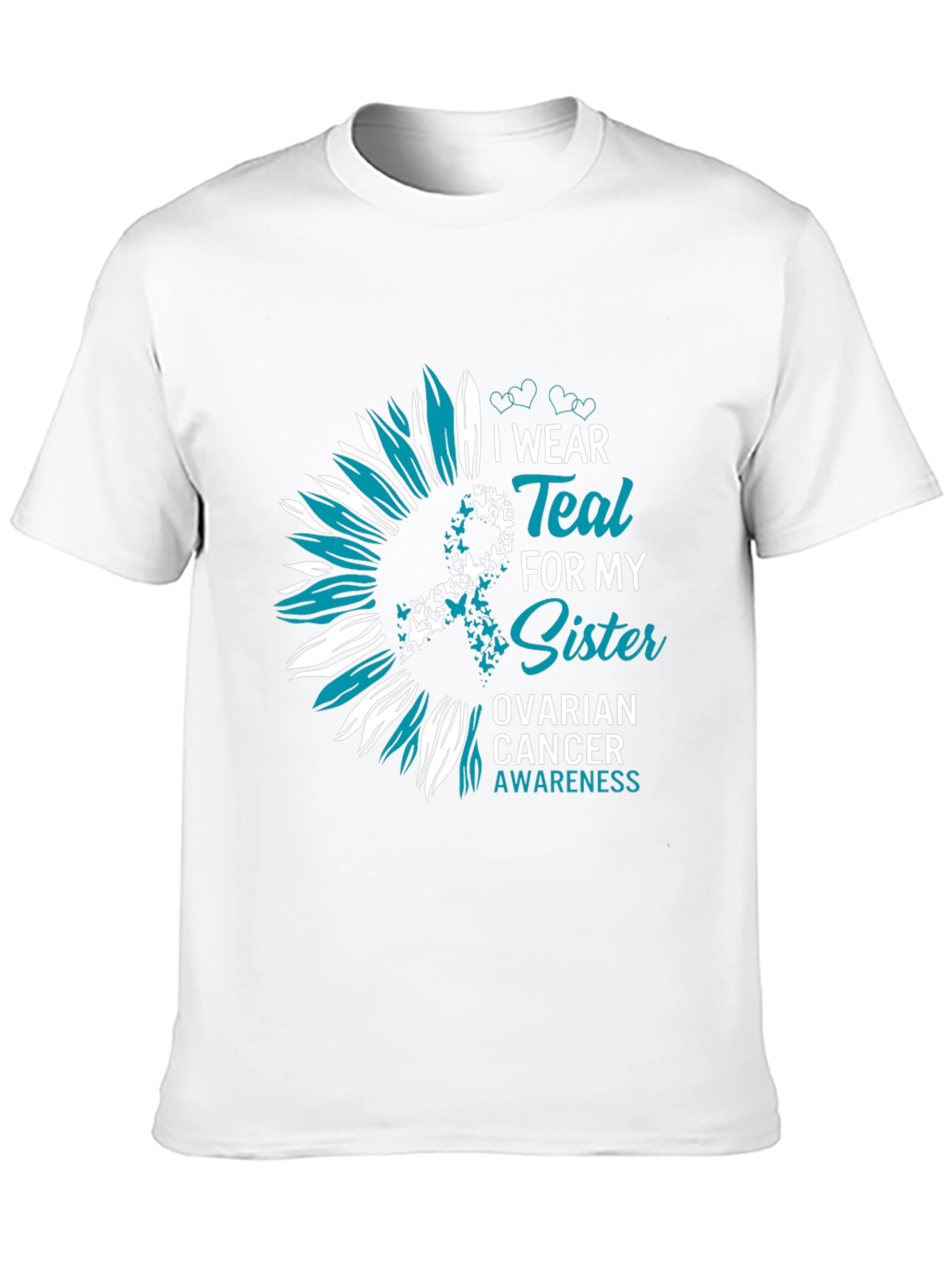 Teal Sister Ovarian Cancer Awareness Sunflower T-Shirt
