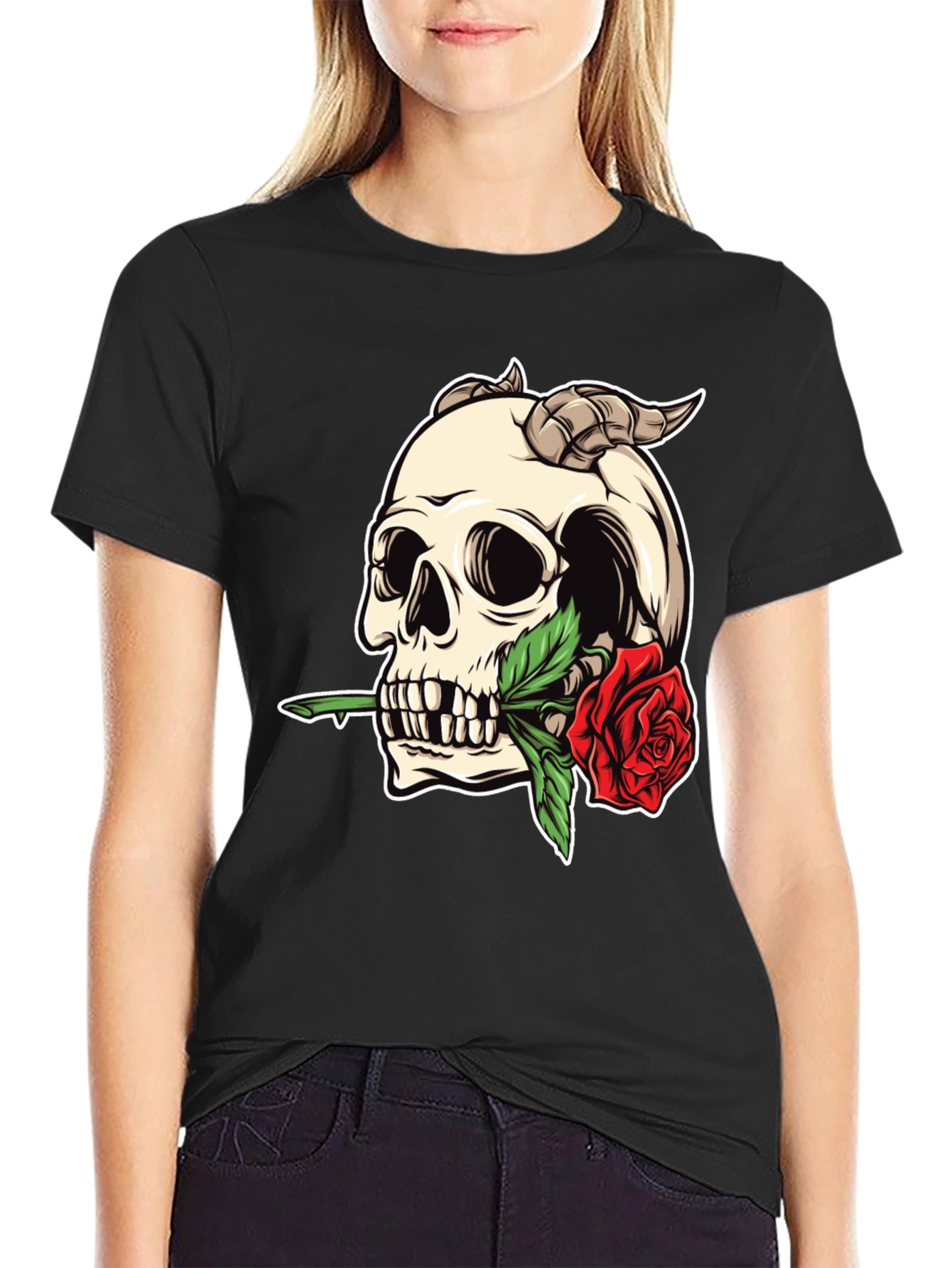 Skull Rose T-Shirt - Edgy Graphic Tee