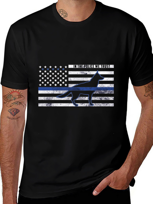 Police K9 American Flag Thin Blue Line T-Shirt