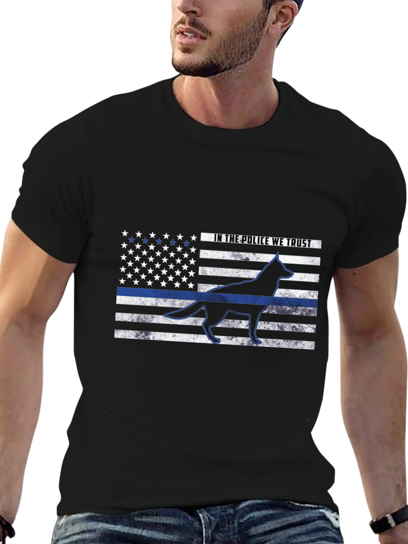 Police K9 American Flag Thin Blue Line T-Shirt