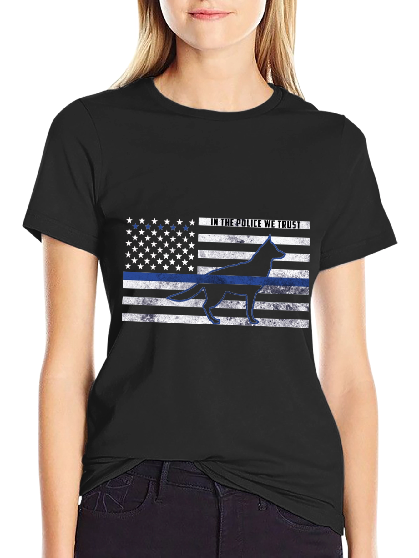 Police K9 American Flag Thin Blue Line T-Shirt