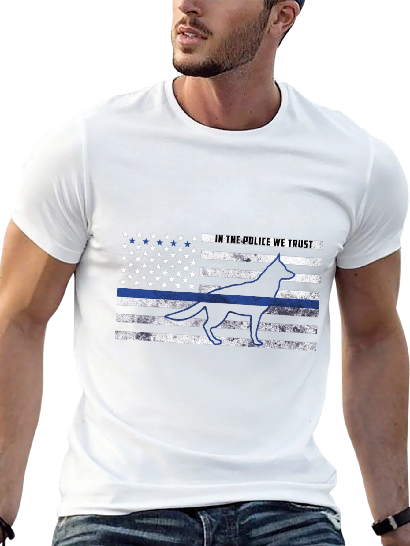 Police K9 American Flag Thin Blue Line T-Shirt