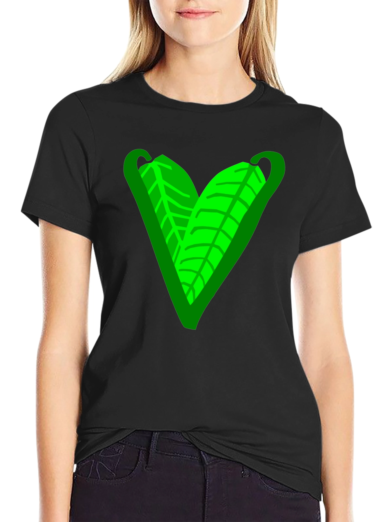 Green Leaf Heart Graphic Tee - Casual Comfort