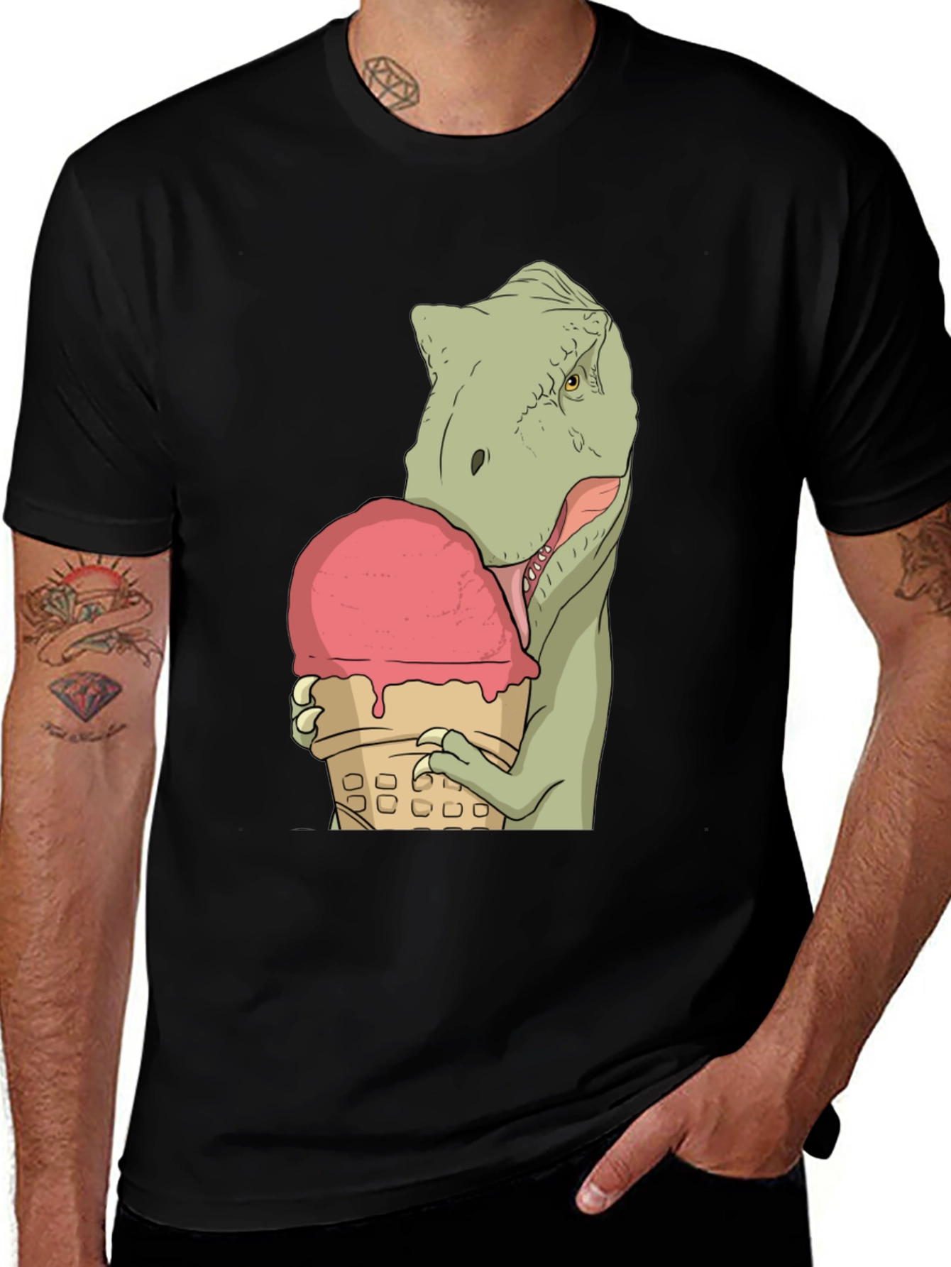 Dino Ice Cream T-Shirt - Black Cotton Unique Design
