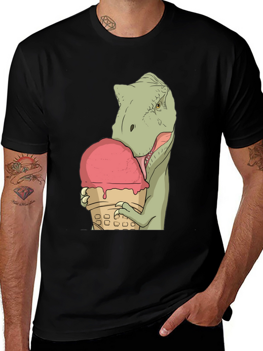 Dino Ice Cream T-Shirt - Black Cotton Unique Design