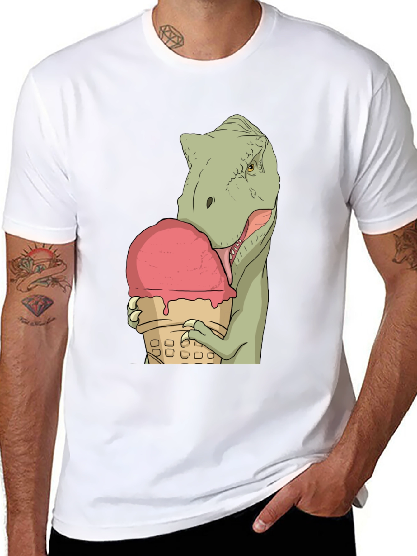 Dino Ice Cream T-Shirt - Black Cotton Unique Design