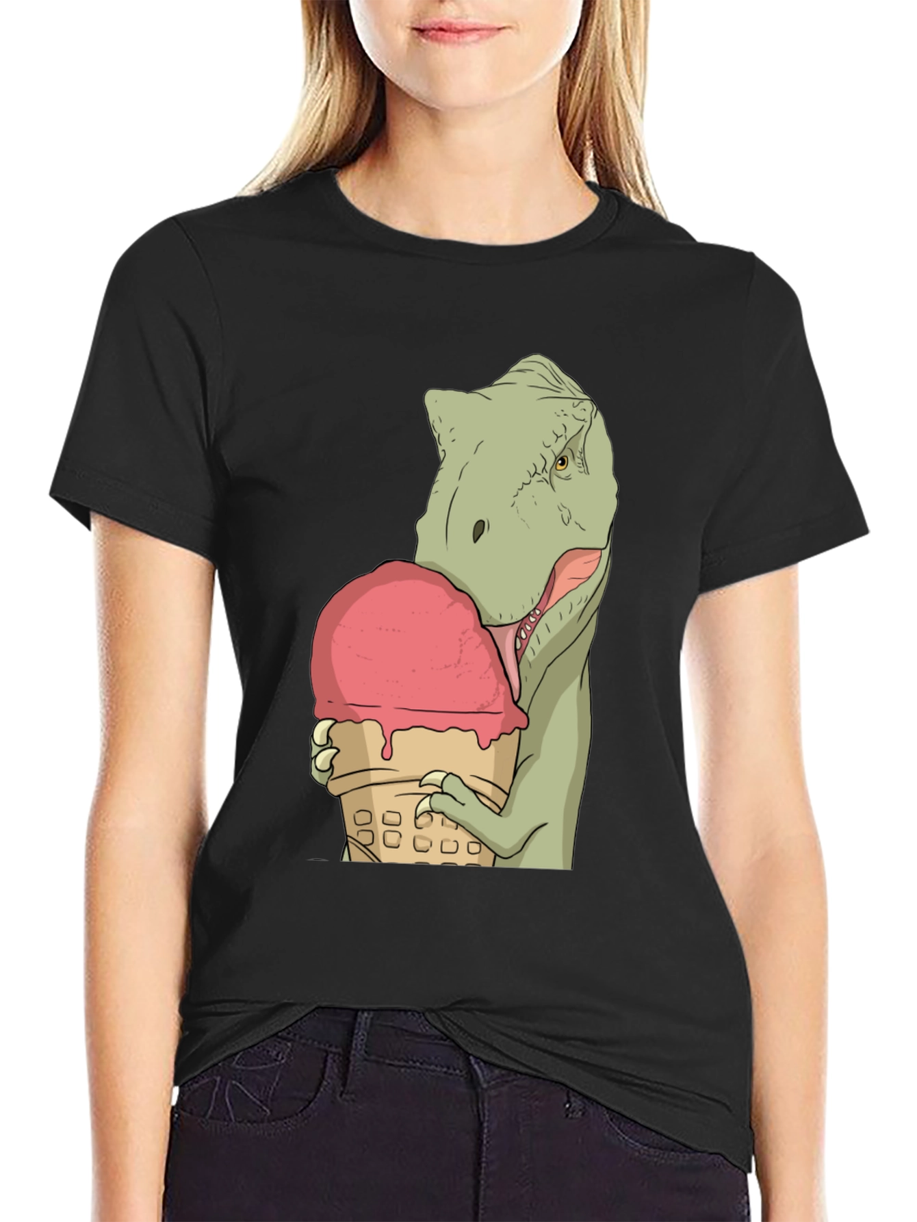 Dino Ice Cream T-Shirt - Black Cotton Unique Design