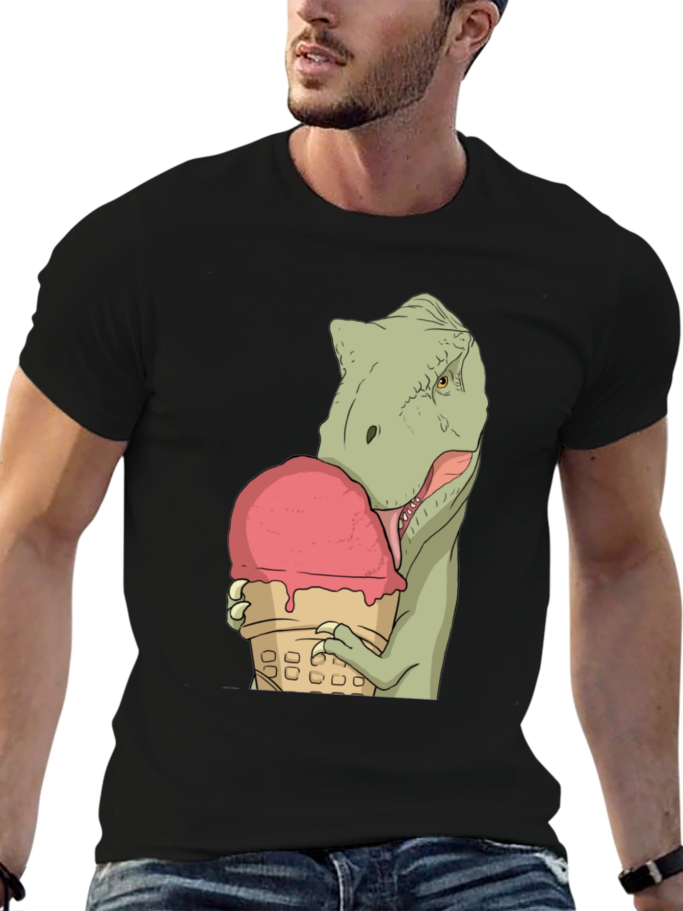 Dino Ice Cream T-Shirt - Black Cotton Unique Design
