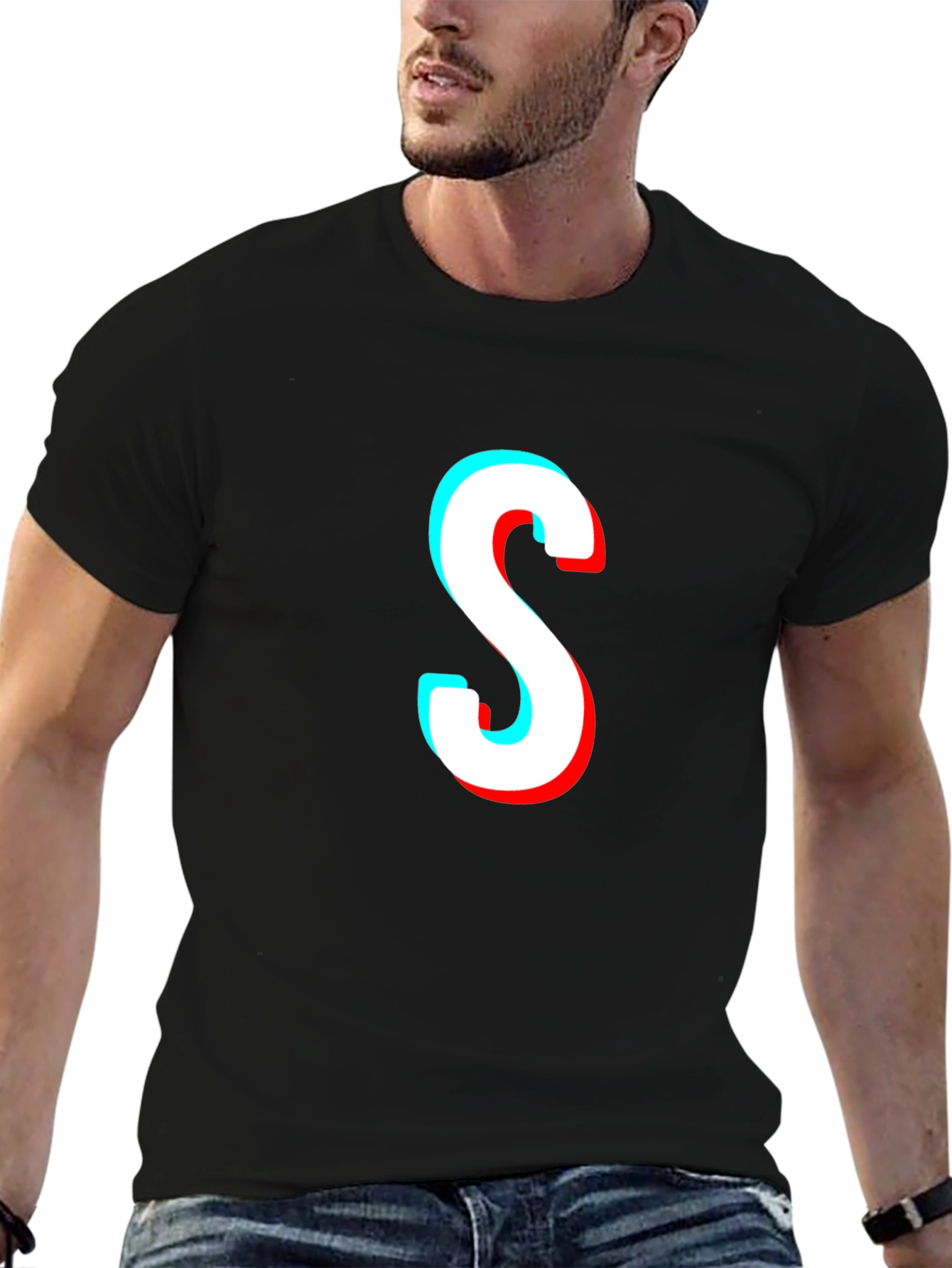 Trendy Black T-Shirt with 3D S Graphic