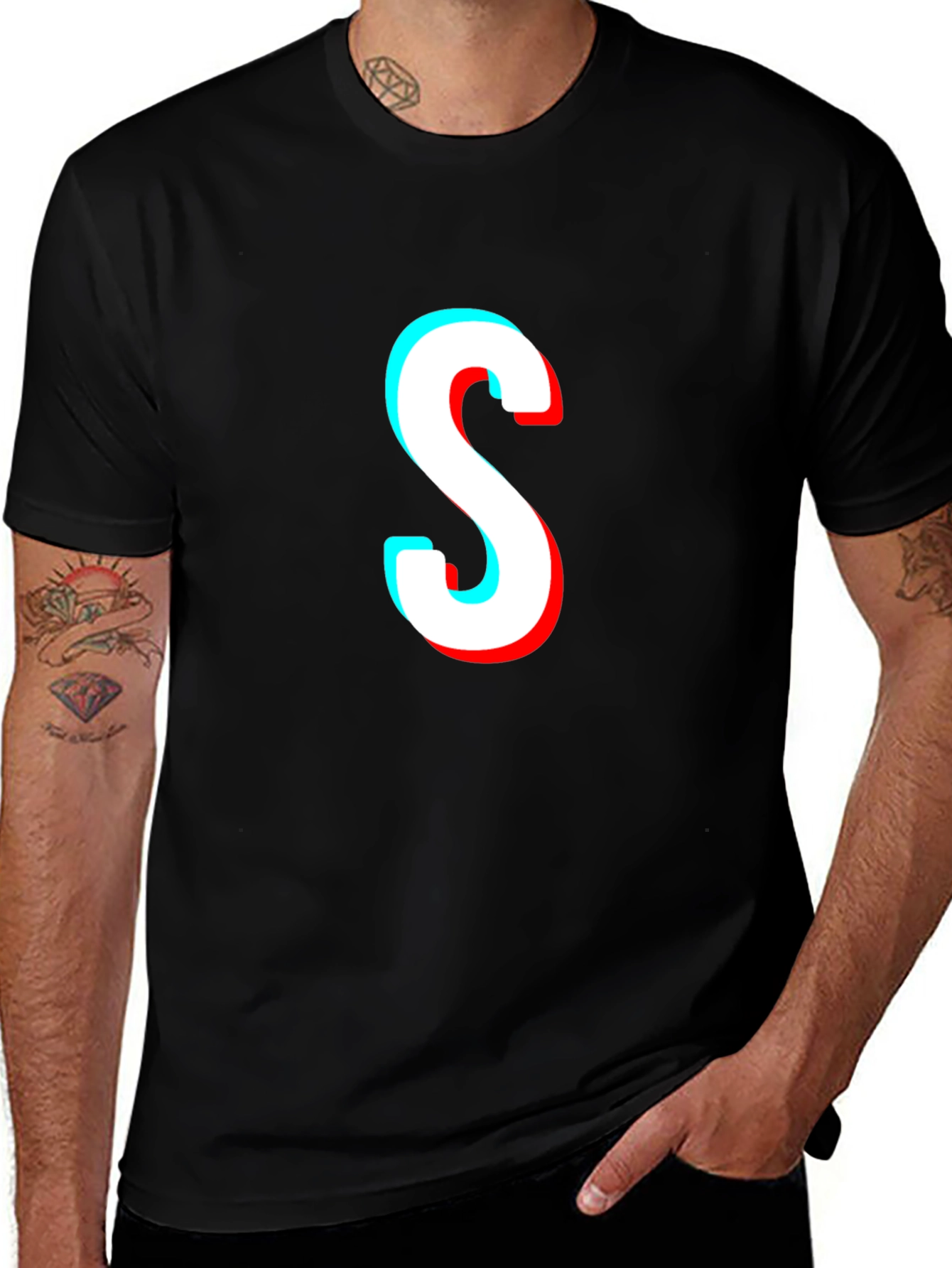 Trendy Black T-Shirt with 3D S Graphic