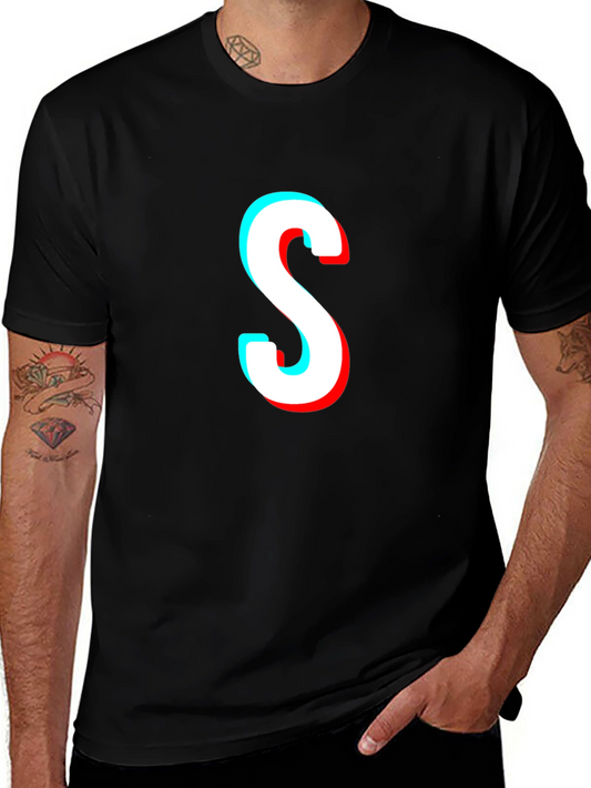 Trendy Black T-Shirt with 3D S Graphic