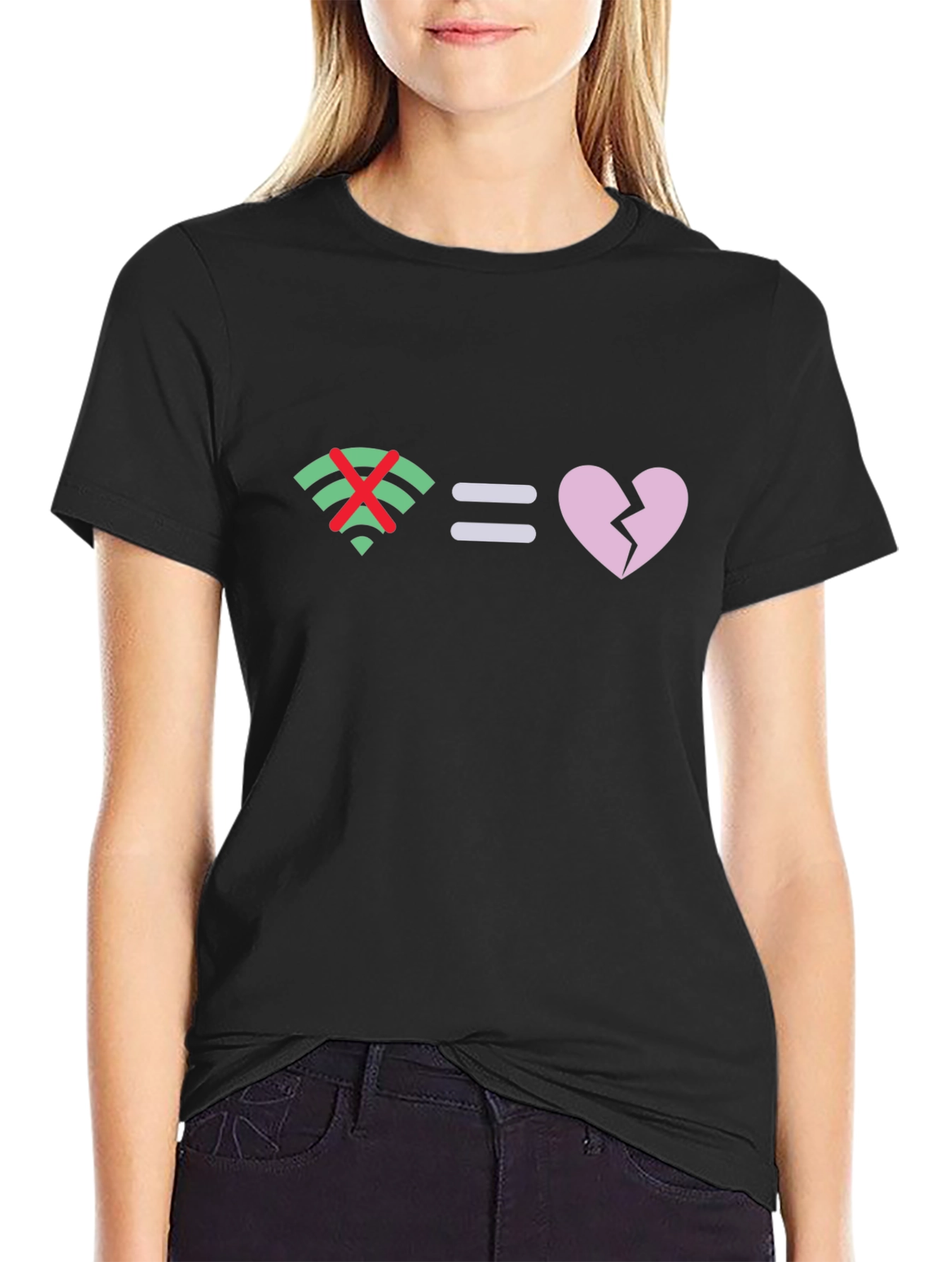 No Wifi Broken Heart Graphic Tee - Black Cotton