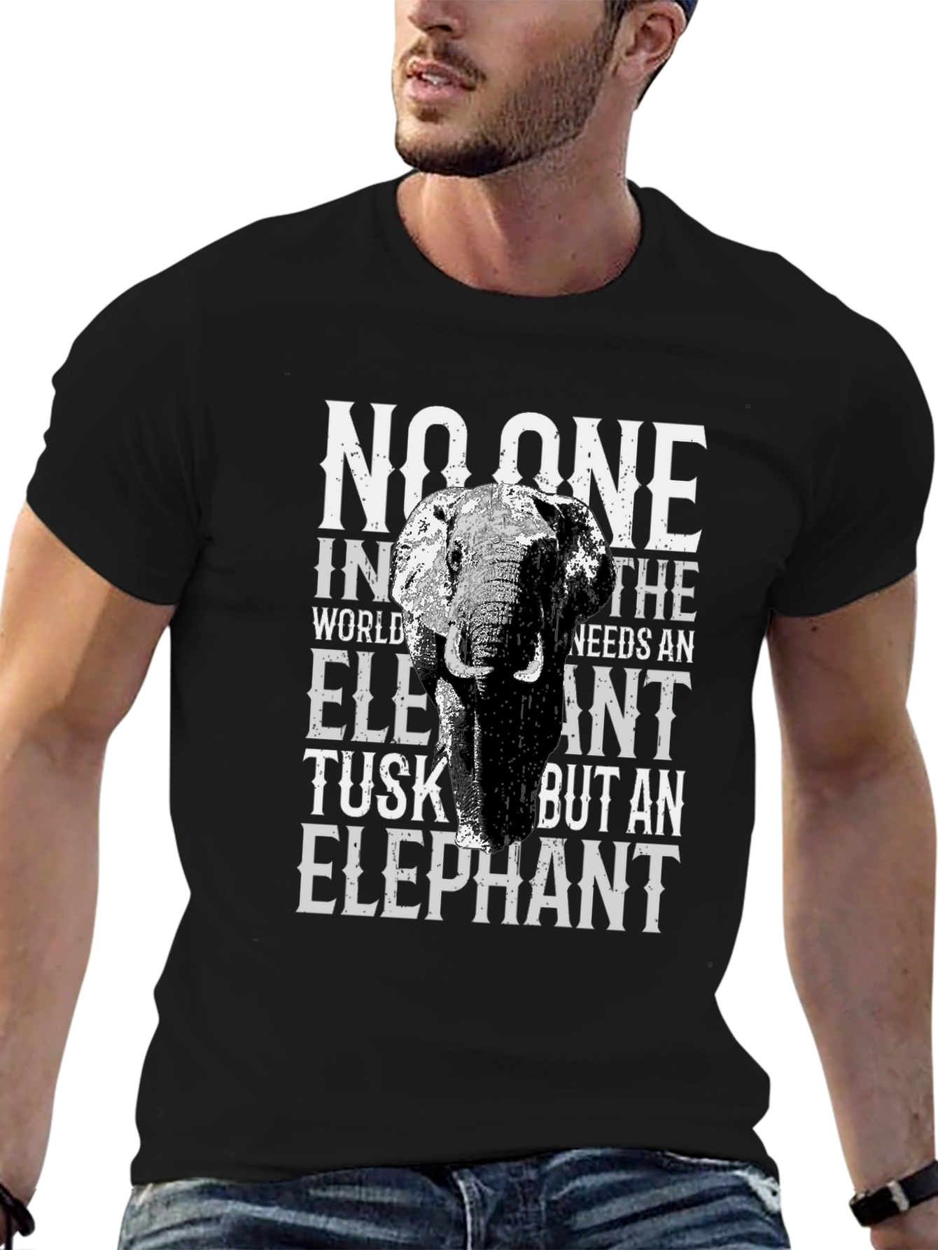 Elephant Tusk Graphic Print Tee - Black