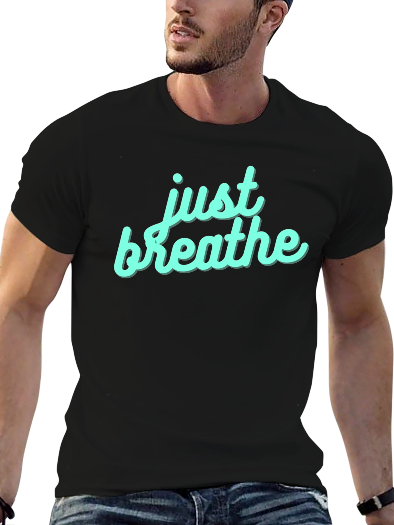 Just Breathe Graphic Tee - Black Cotton Casual Shirt