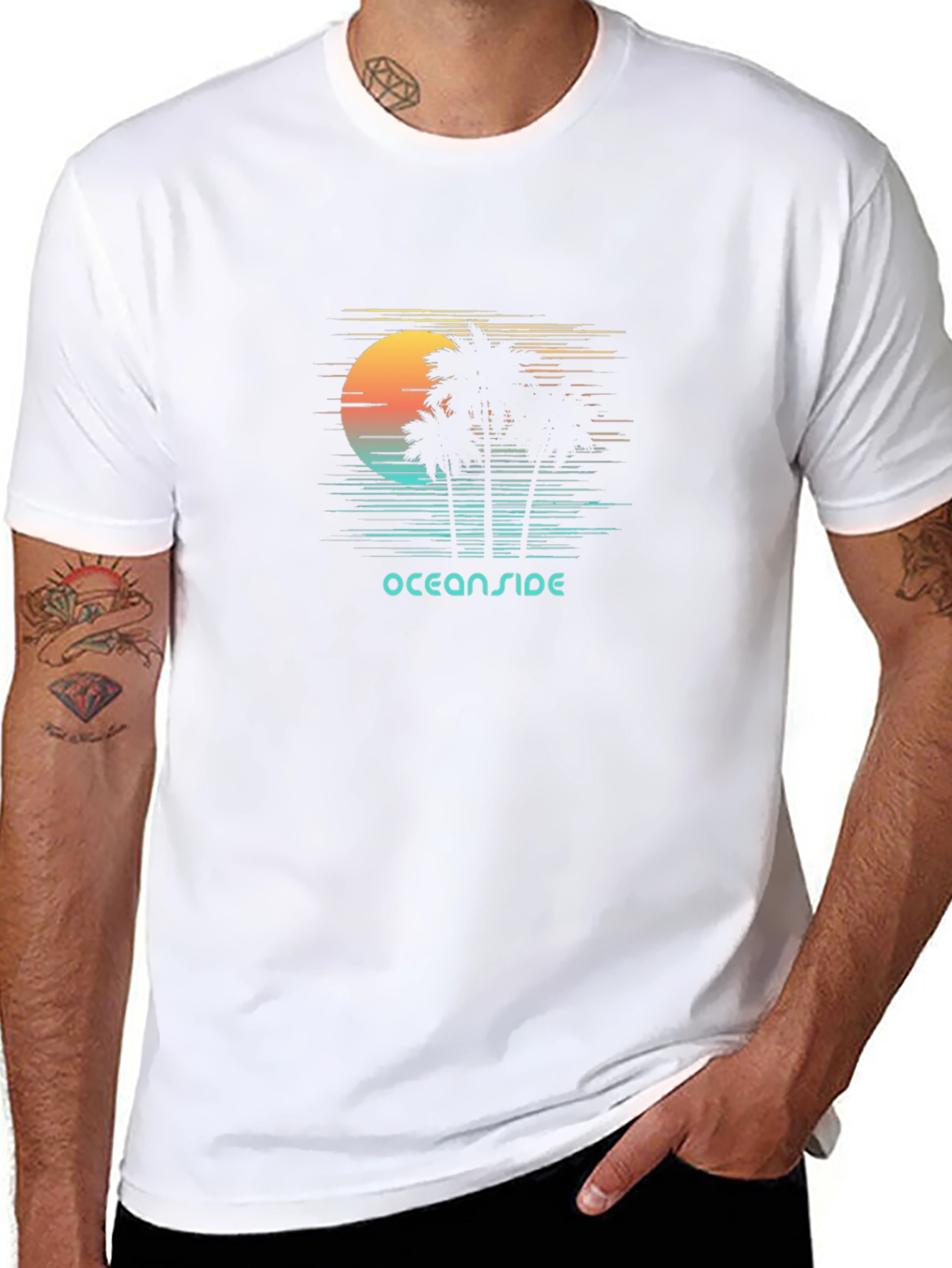 Oceanside Graphic T-Shirt - Retro Palm Tree Design