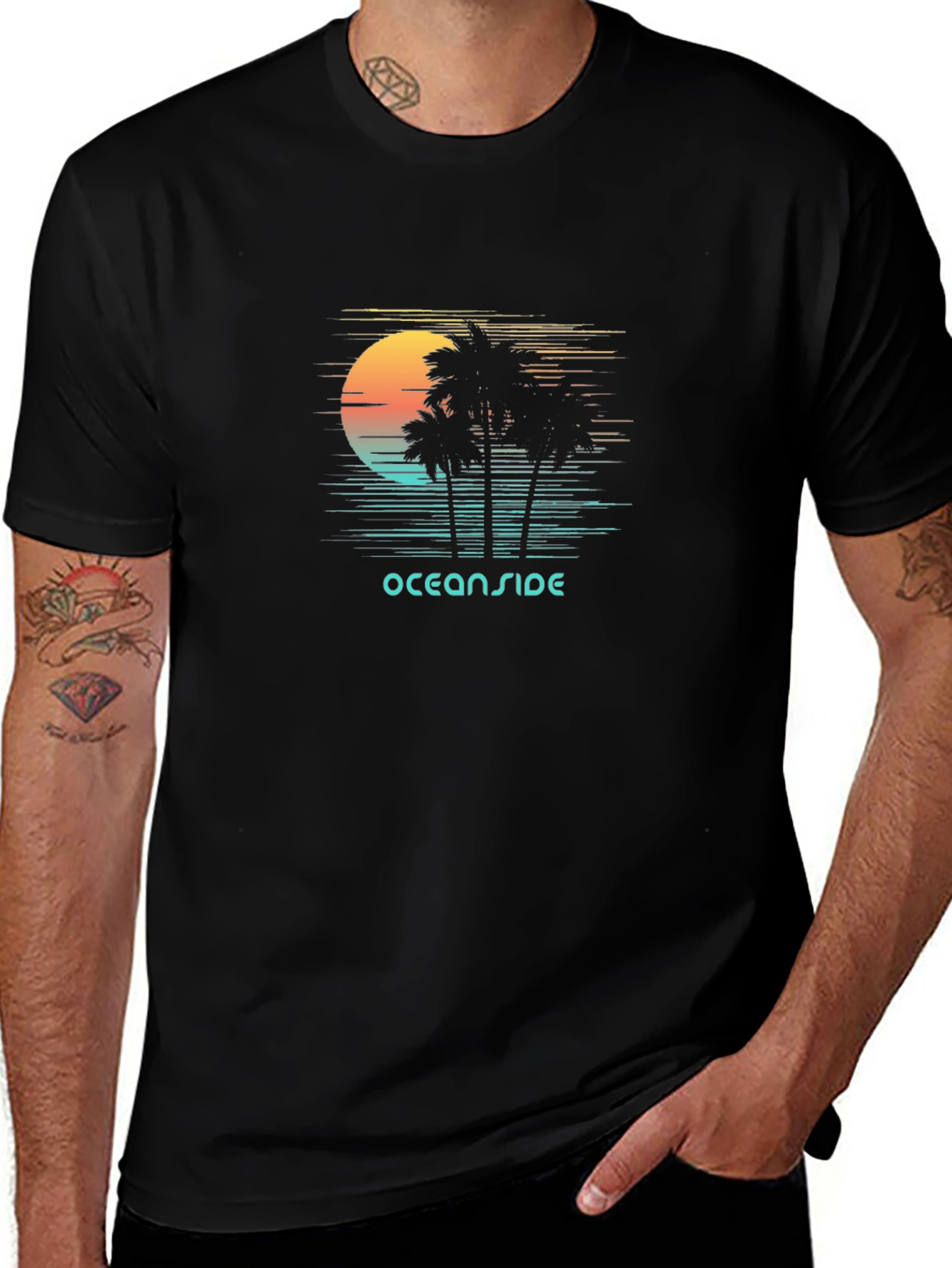Oceanside Graphic T-Shirt - Retro Palm Tree Design
