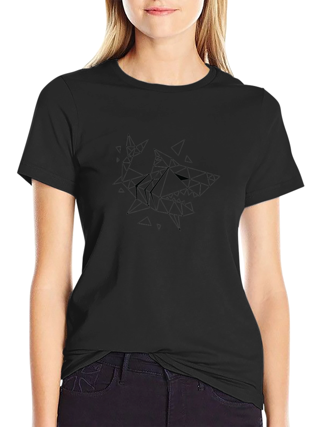 Geometric Shark Print Black T-Shirt