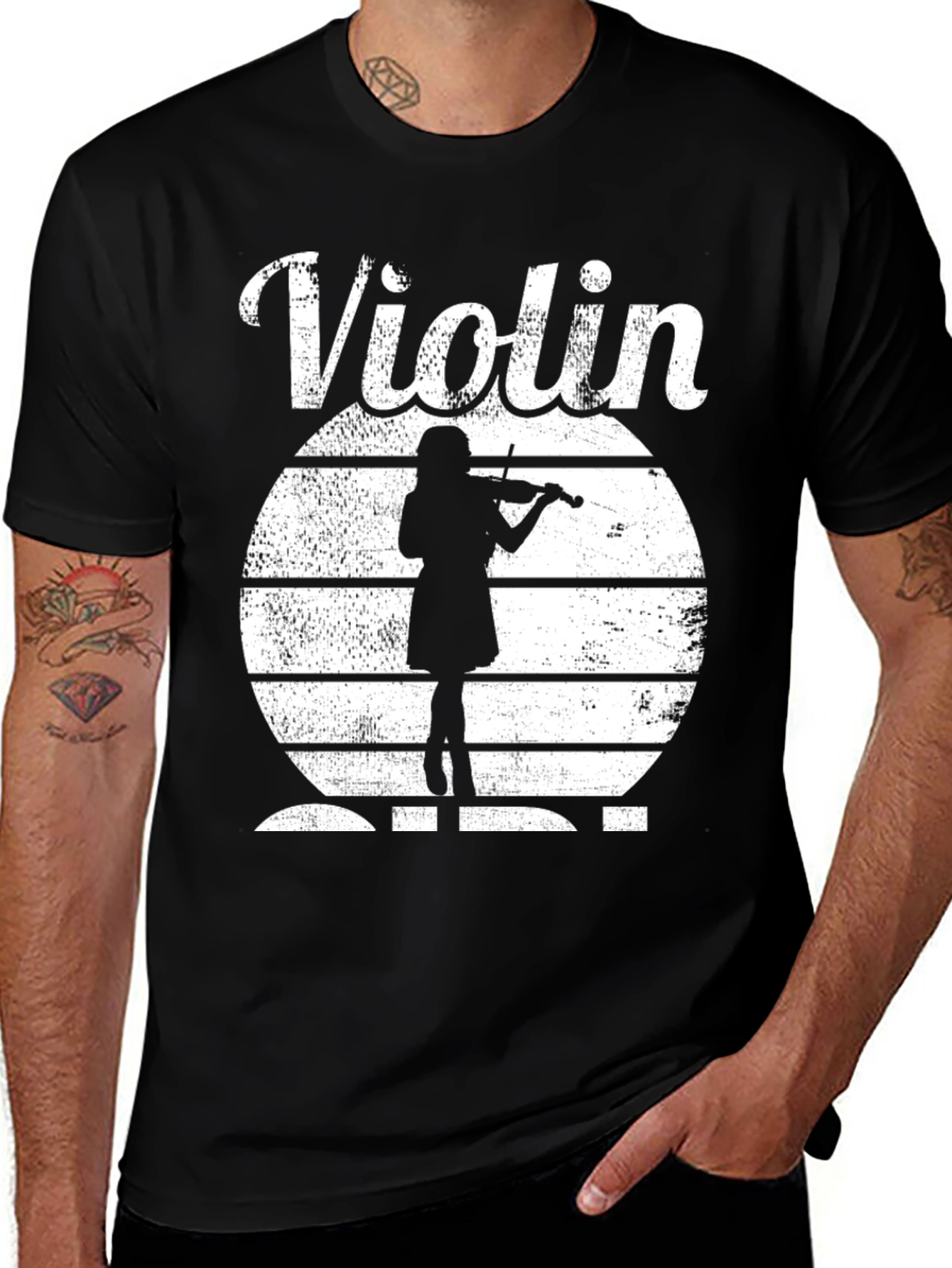 Violin Player Silhouette Black T-Shirt