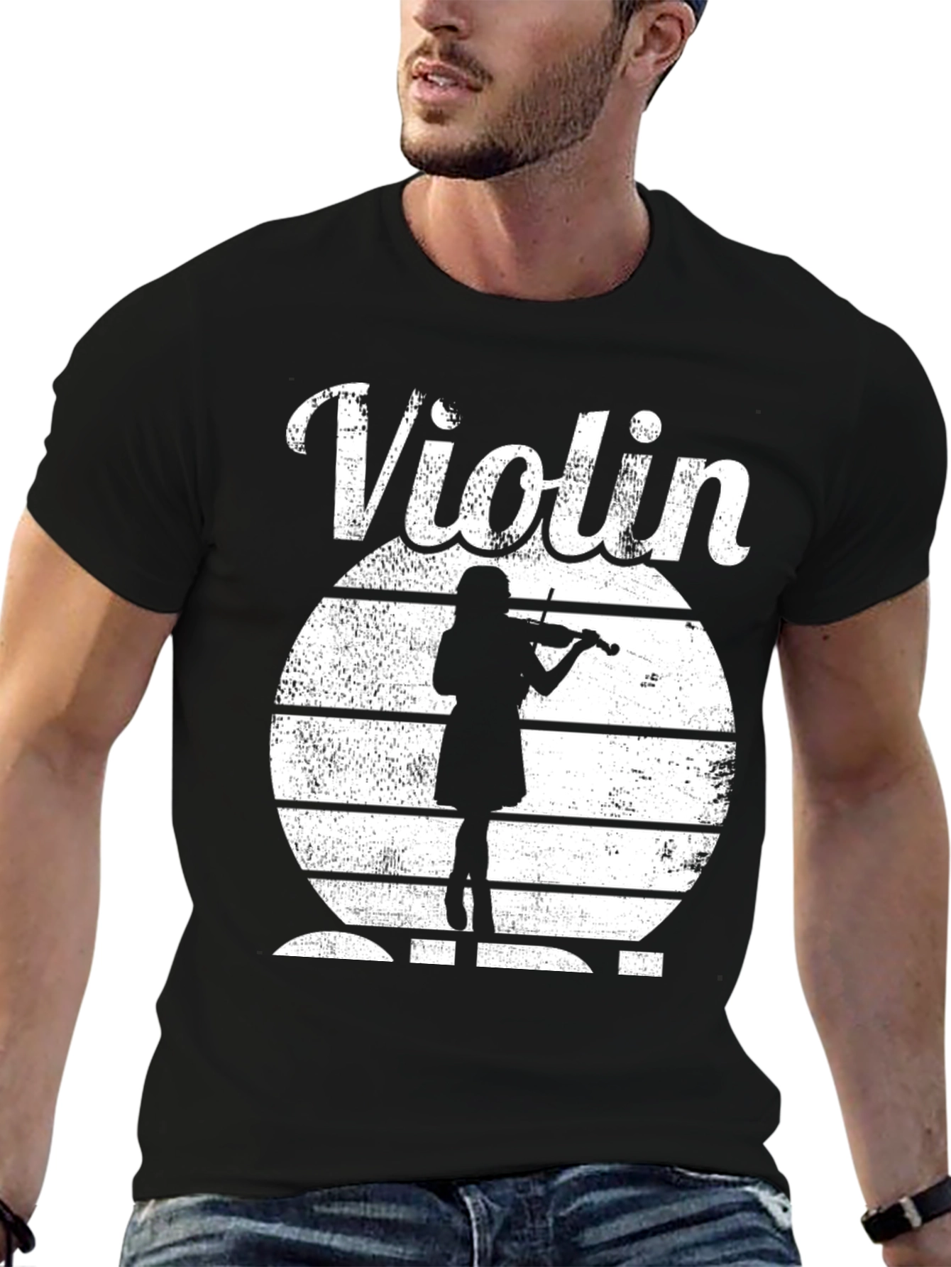Violin Player Silhouette Black T-Shirt