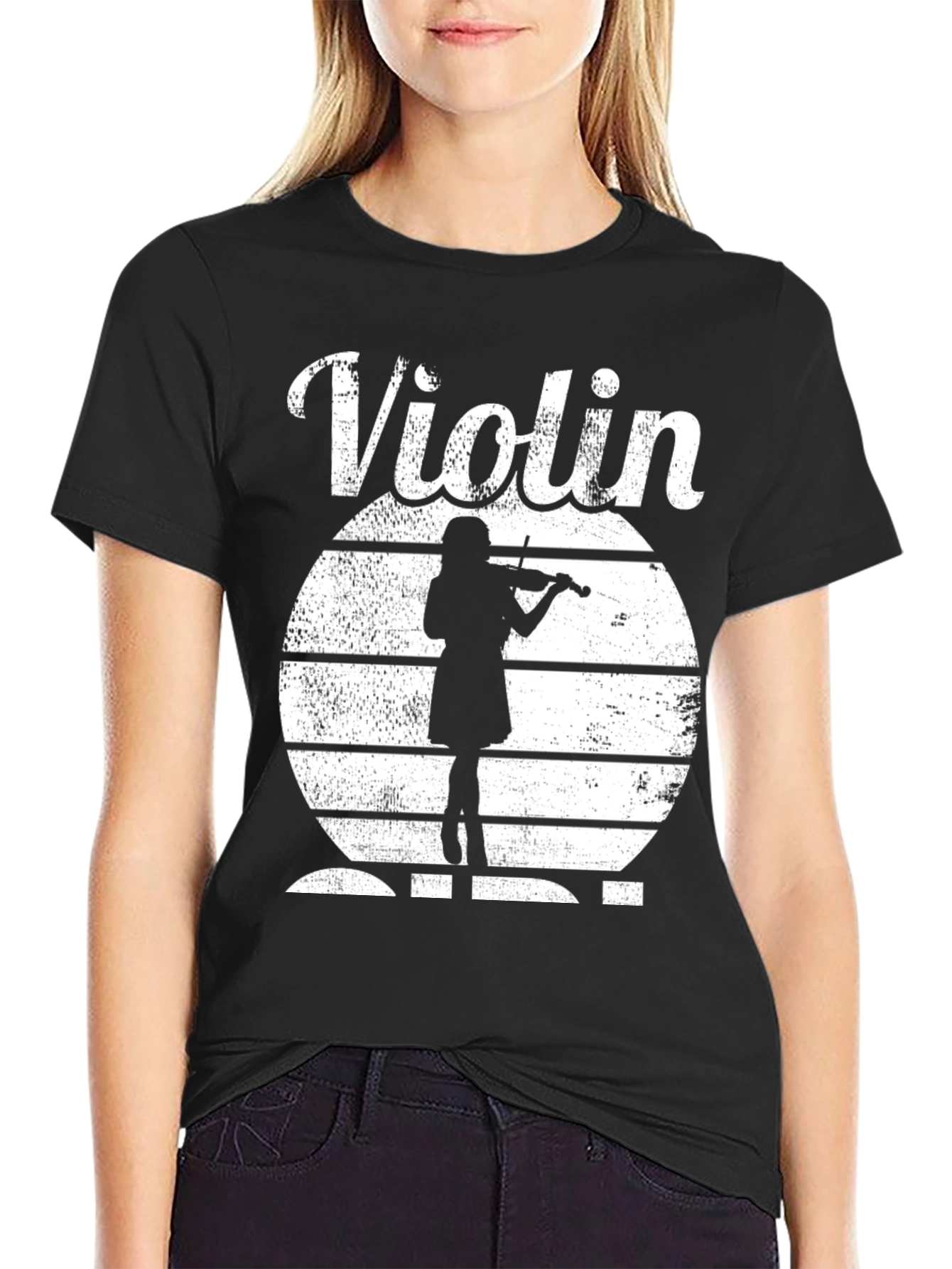 Violin Player Silhouette Black T-Shirt