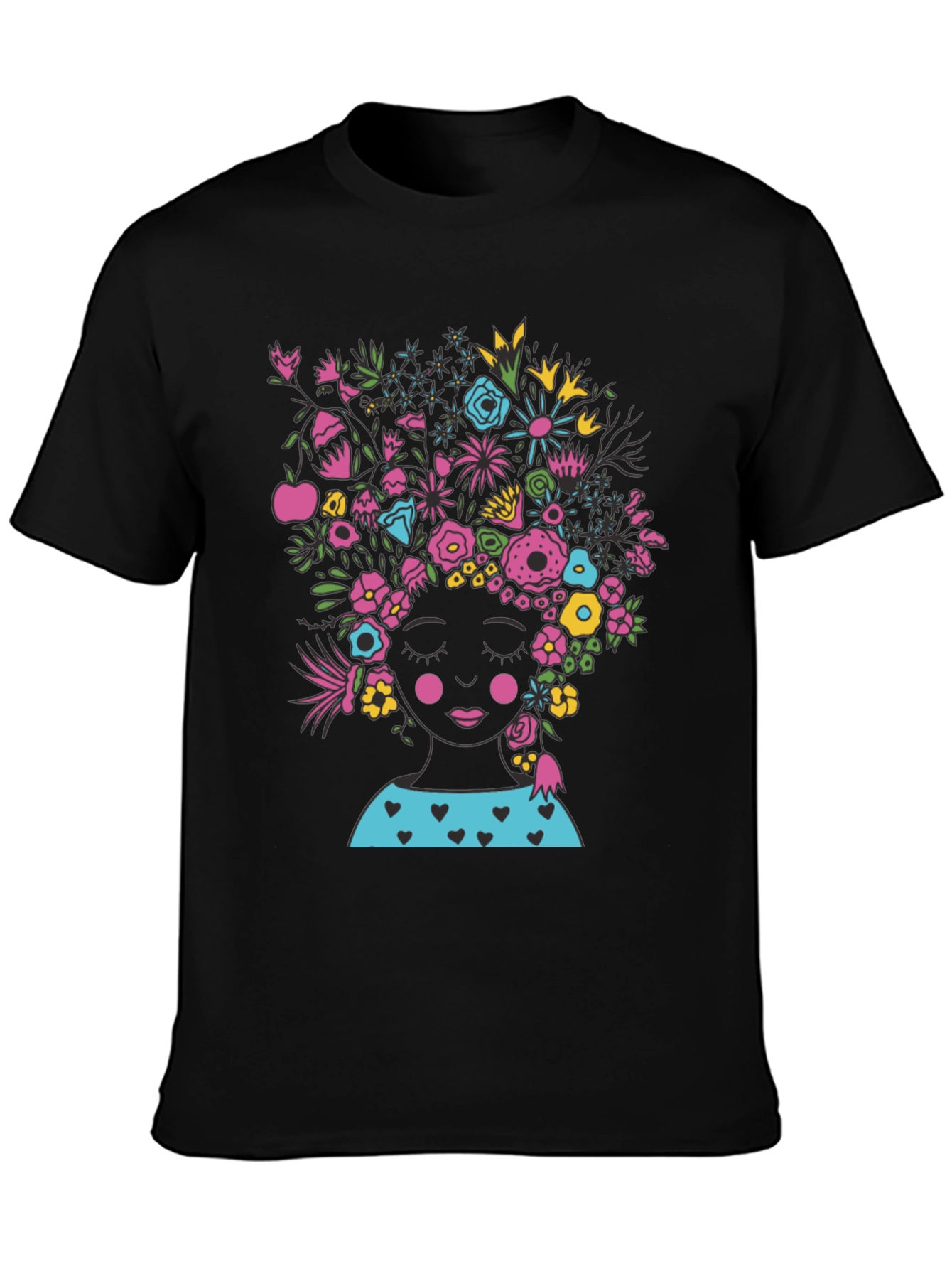 Floral Head Black Tee - Stylish Graphic T-Shirt
