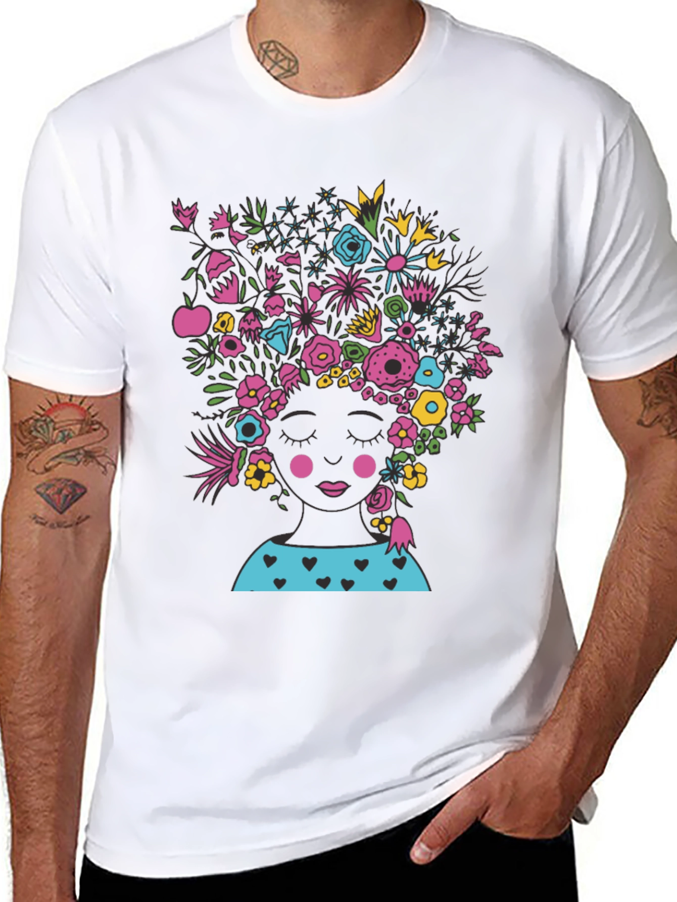 Floral Head Black Tee - Stylish Graphic T-Shirt