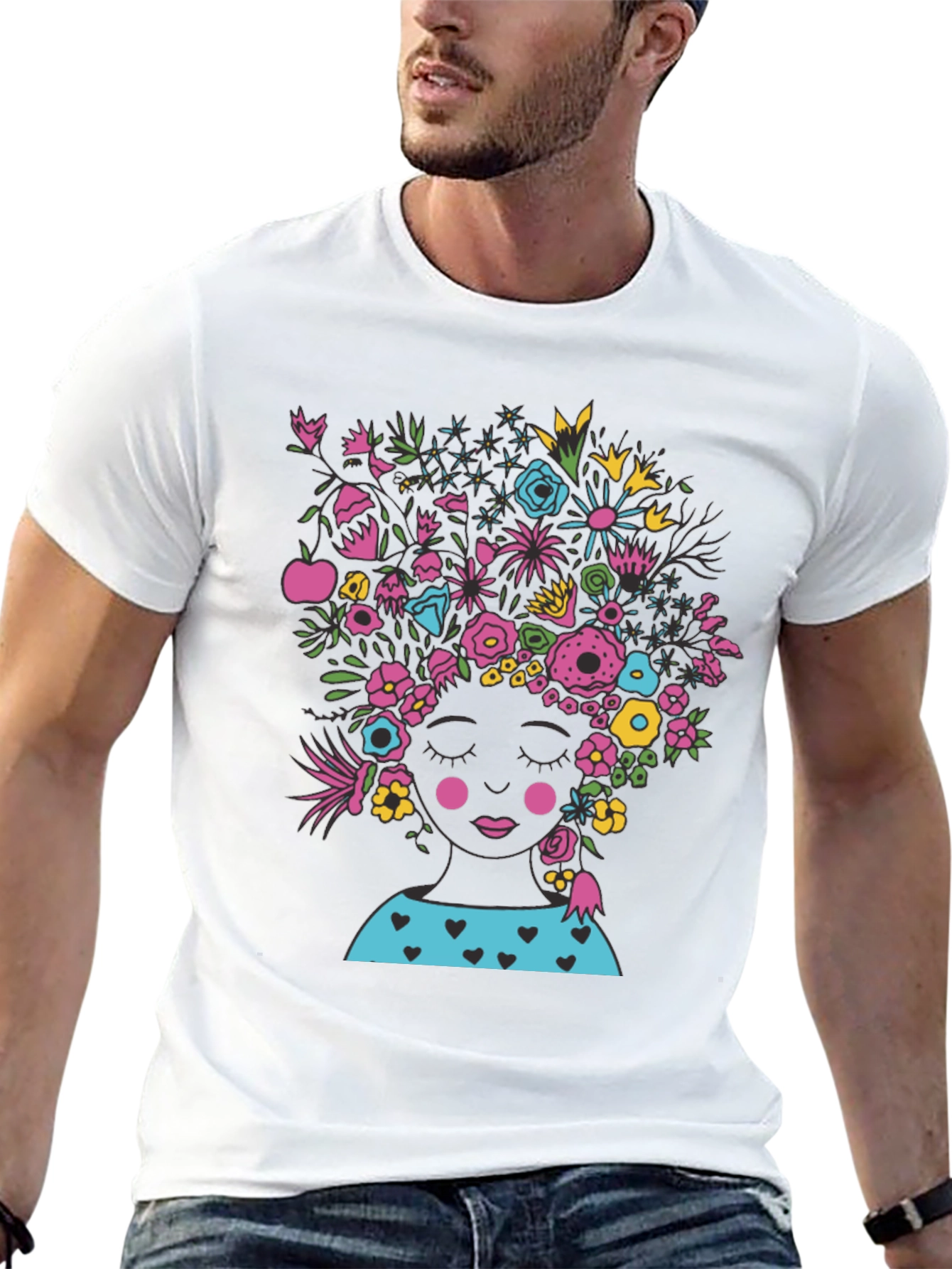 Floral Head Black Tee - Stylish Graphic T-Shirt