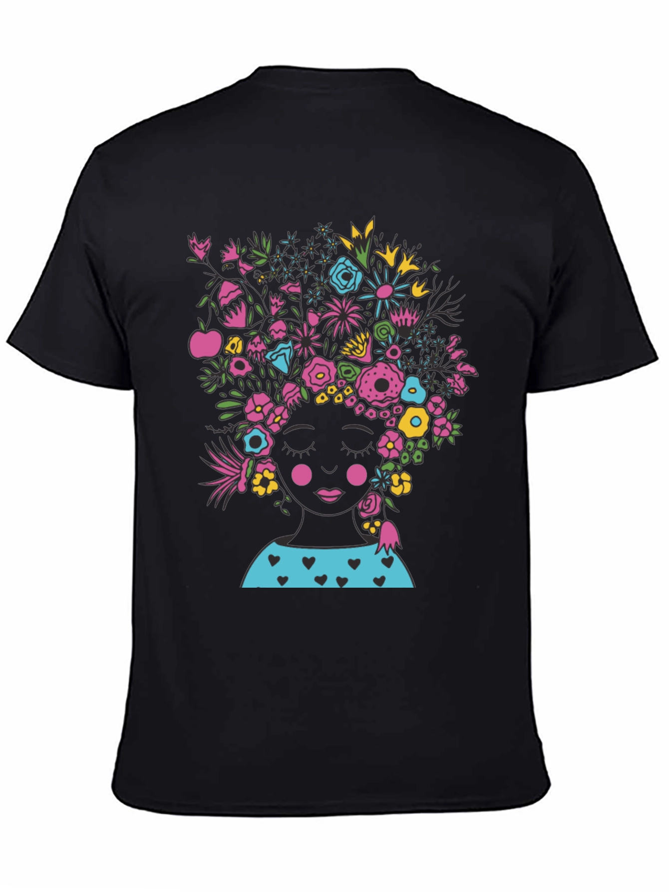 Floral Head Black Tee - Stylish Graphic T-Shirt