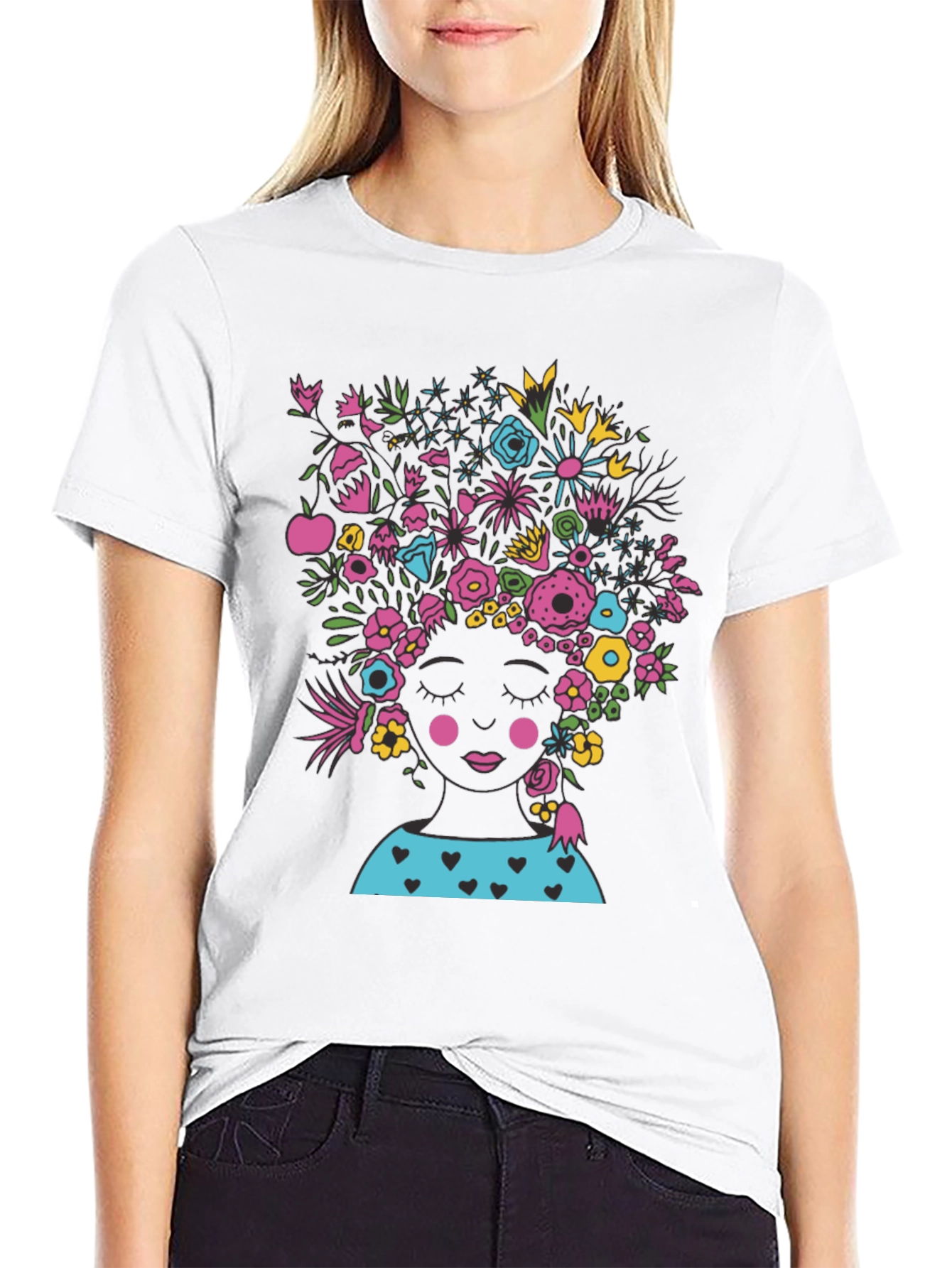 Floral Head Black Tee - Stylish Graphic T-Shirt