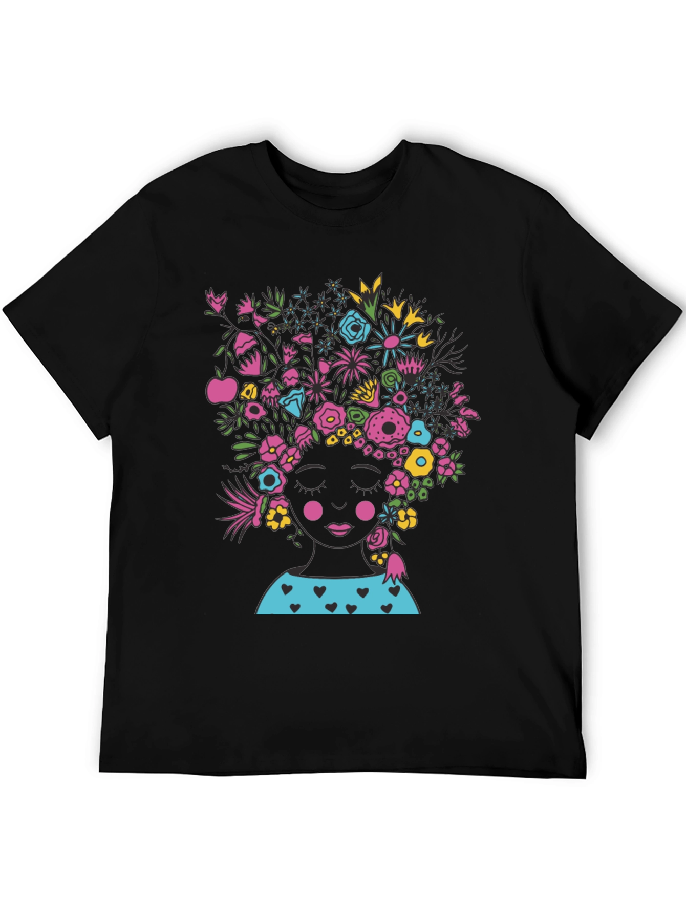 Floral Head Black Tee - Stylish Graphic T-Shirt