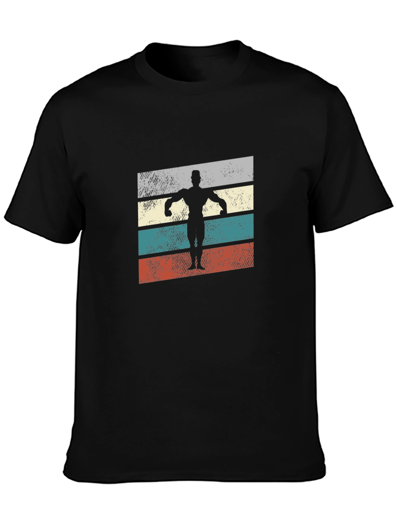 Retro Bodybuilder Graphic Tee - Black Cotton Shirt
