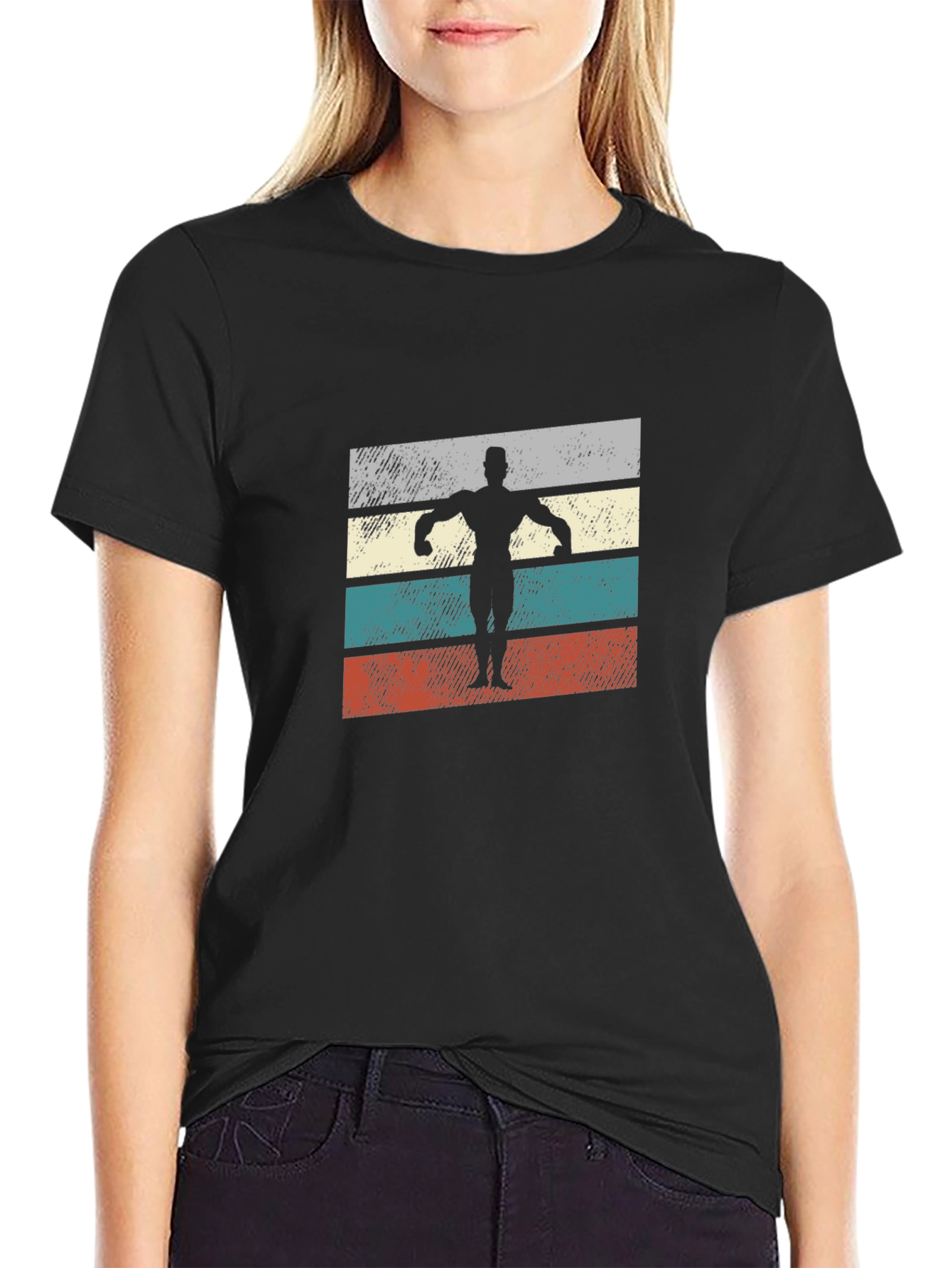 Retro Bodybuilder Graphic Tee - Black Cotton Shirt