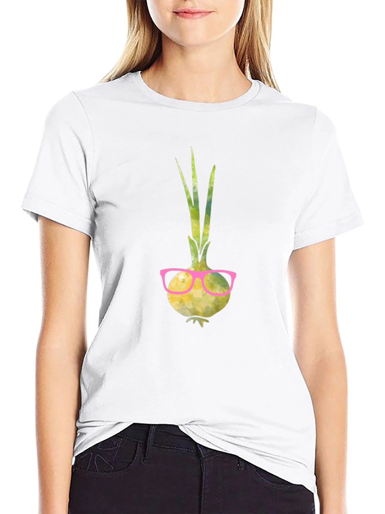 Funny Onion with Glasses Graphic T-Shirt
