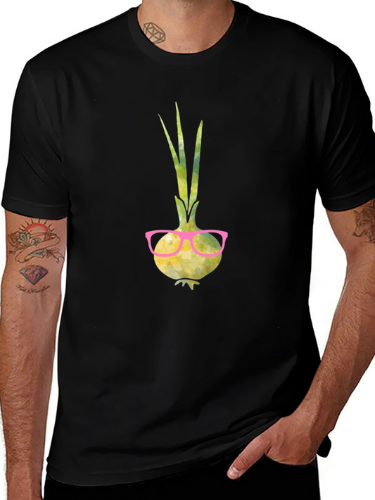 Funny Onion with Glasses Graphic T-Shirt