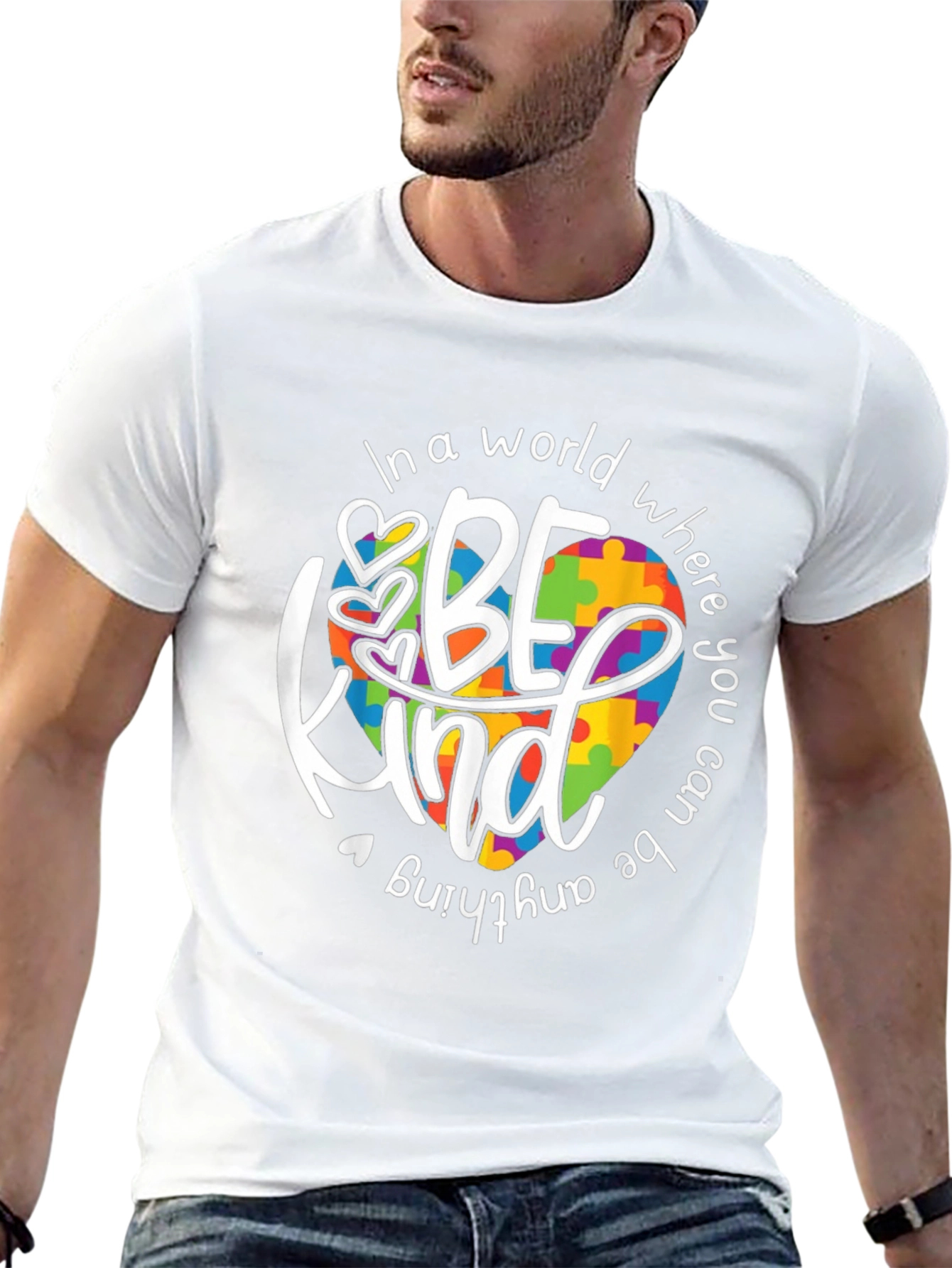 Be Kind Autism Awareness T-Shirt - Puzzle Heart Design