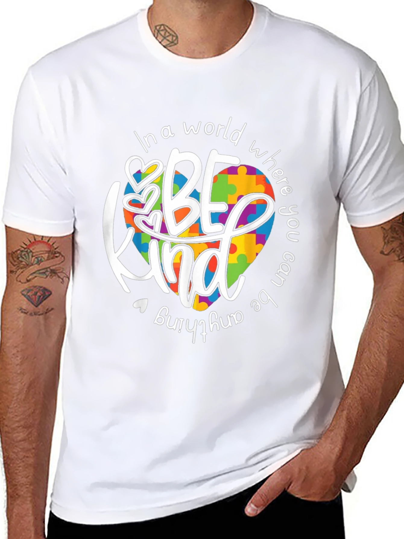 Be Kind Autism Awareness T-Shirt - Puzzle Heart Design