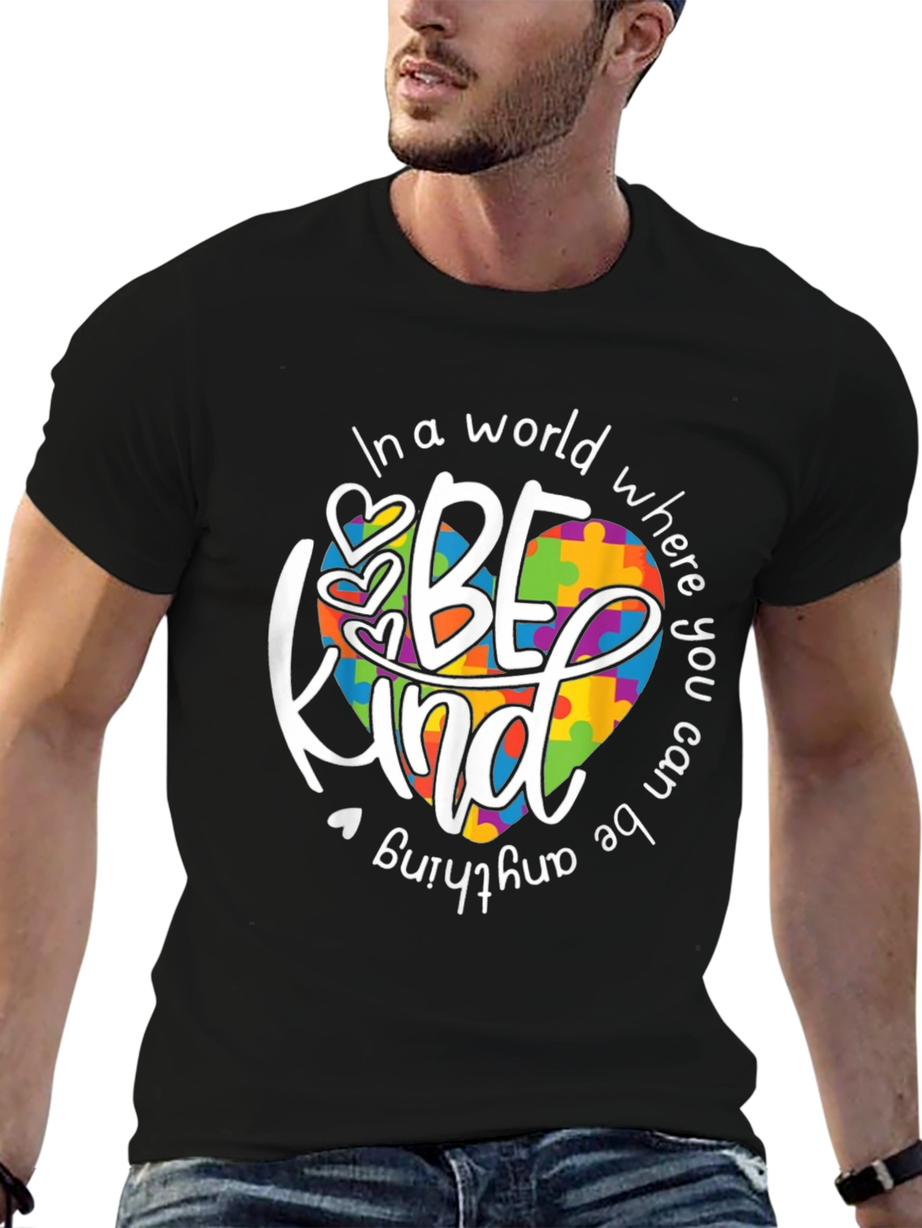 Be Kind Autism Awareness T-Shirt - Puzzle Heart Design