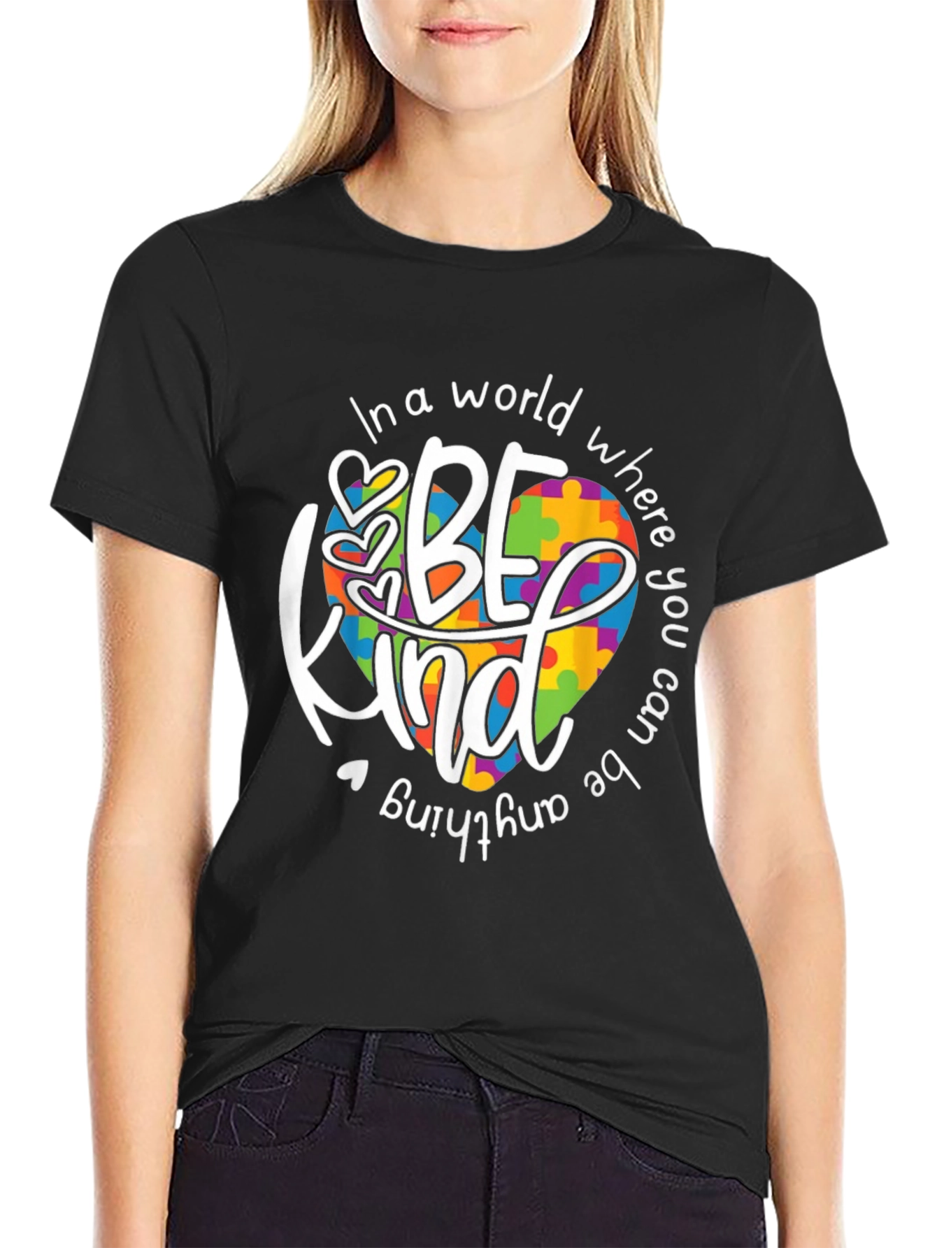 Be Kind Autism Awareness T-Shirt - Puzzle Heart Design